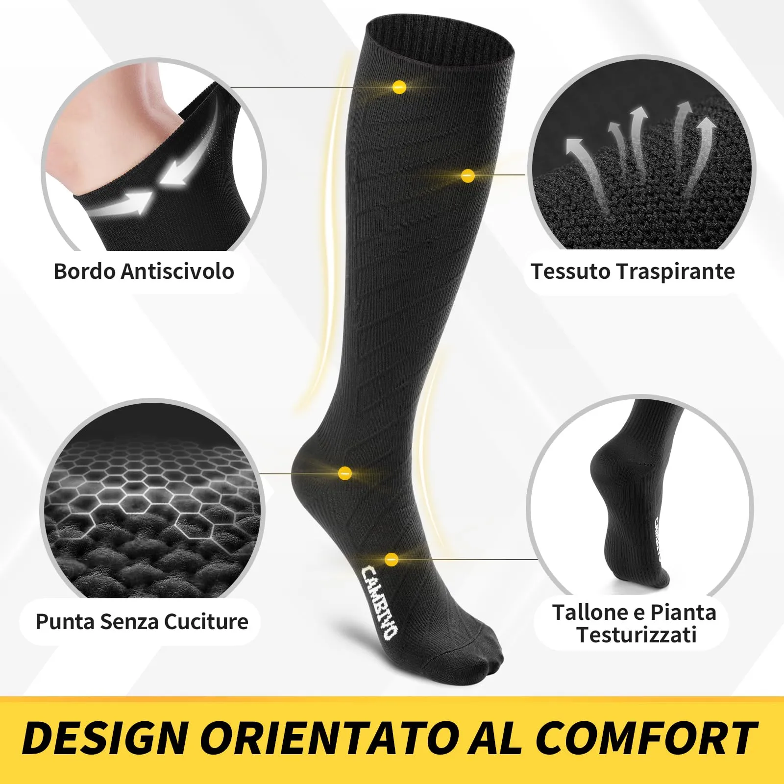 CAMBIVO Calze a Compressione Graduata 20-30mmHg, 3 Paia, Nero, 3XL - immagine 2