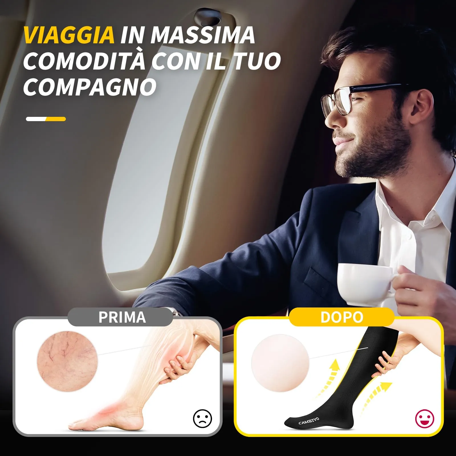 CAMBIVO Calze a Compressione Graduata 20-30mmHg, 3 Paia, Nero, 3XL - immagine 6