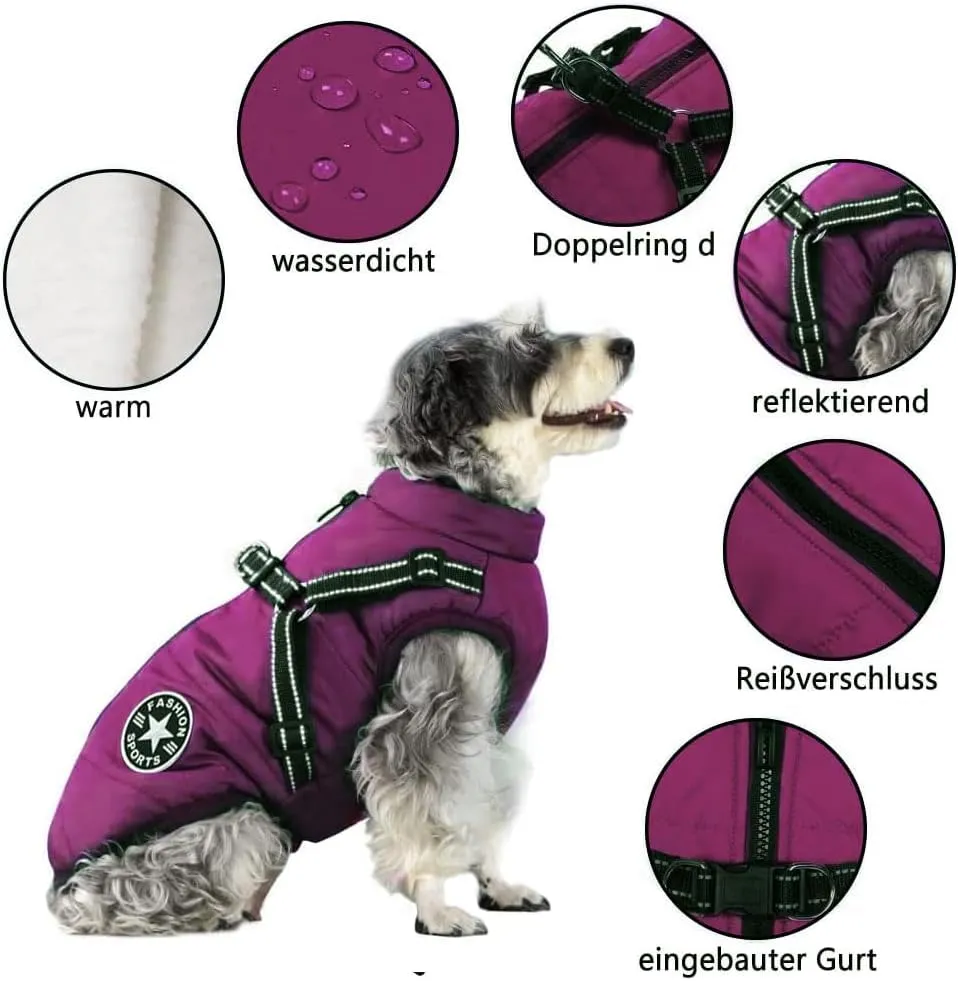 Voarge Giacca invernale per cani con imbracatura, impermeabile e riflettente, viola, 4XL - immagine 3