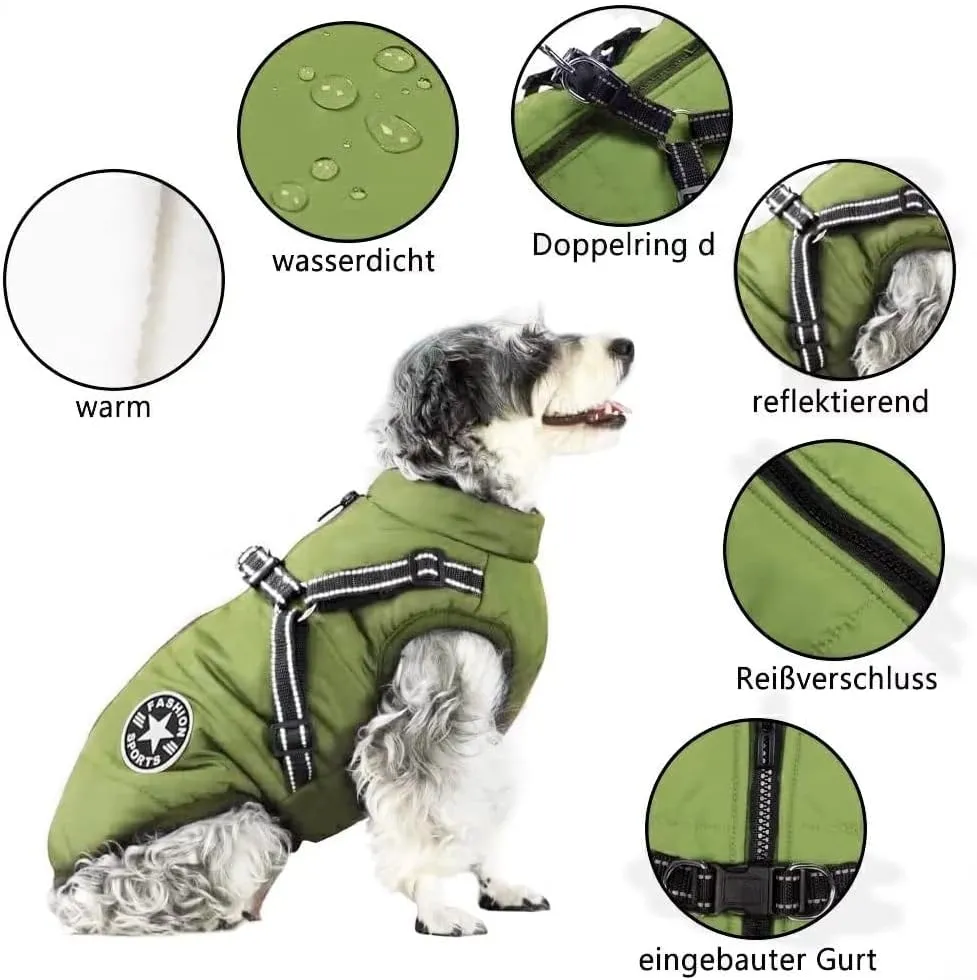 Voarge Giacca Invernale Impermeabile per Cani con Pettorina e Strisce Riflettenti, Verde, 4X-Large - immagine 3