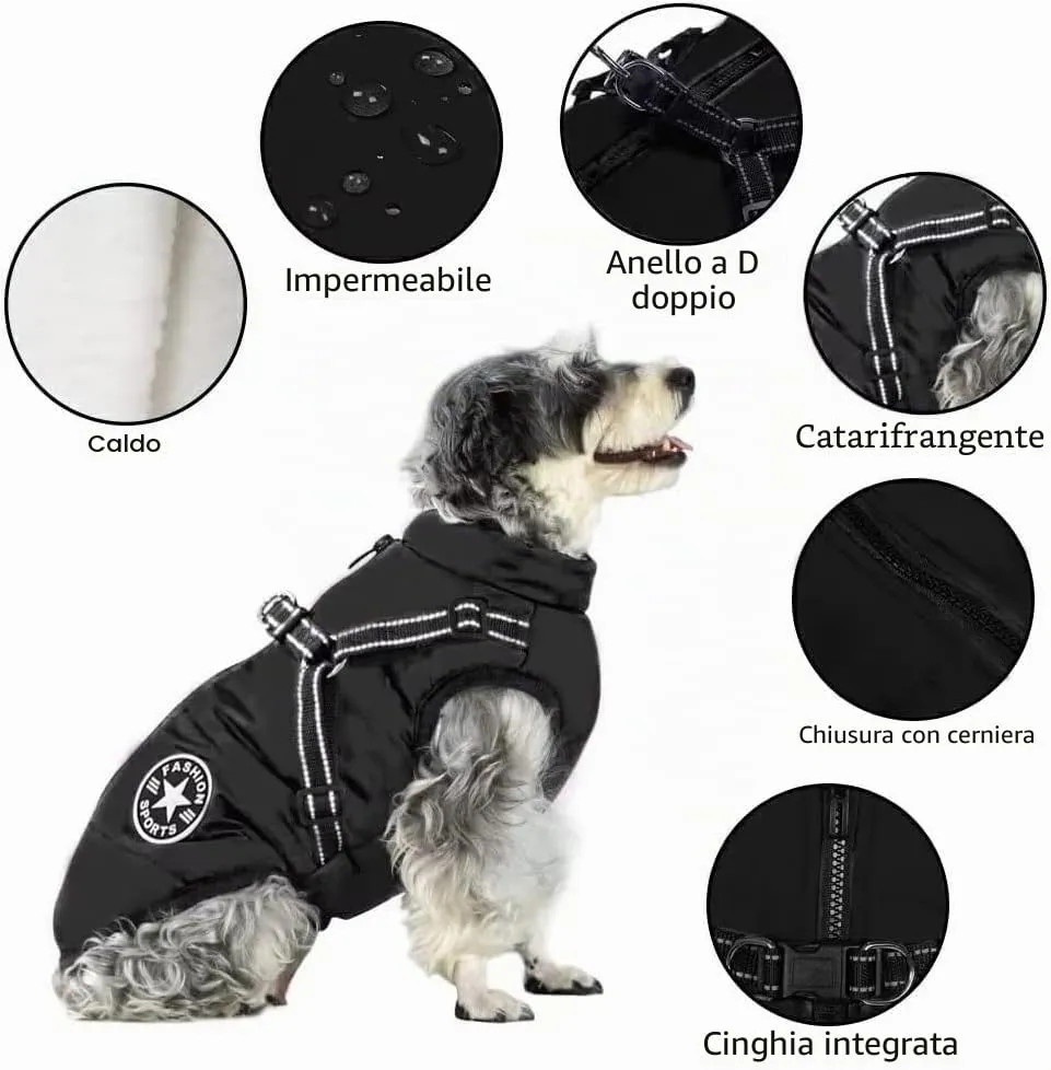 Voarge Giubbotto invernale per cani con pettorina, impermeabile e riflettente, Nero, 5XL - immagine 3