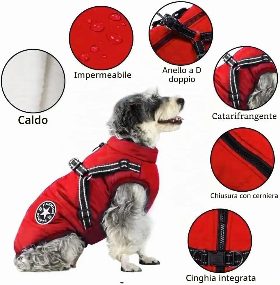 Voarge Giacca Gilet Invernale per Cani Impermeabile con Pettorina, Strisce Riflettenti e Anello a D, Taglia 5X-Large, Rosso - immagine 3