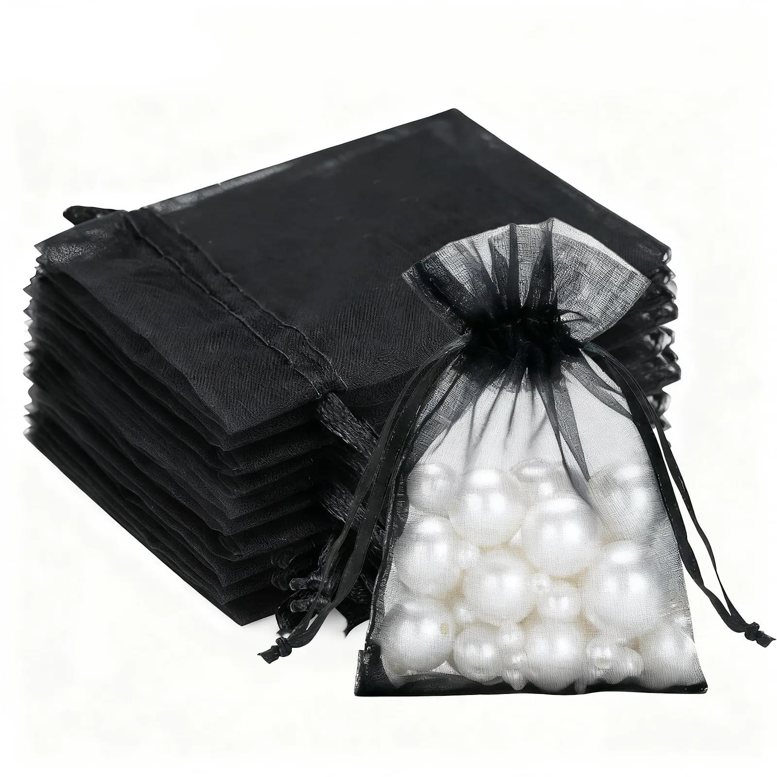 G2PLUS 50PCS Nero Sacchetti Organza,7x9CM Sacchetti Organza Regalo - immagine 1