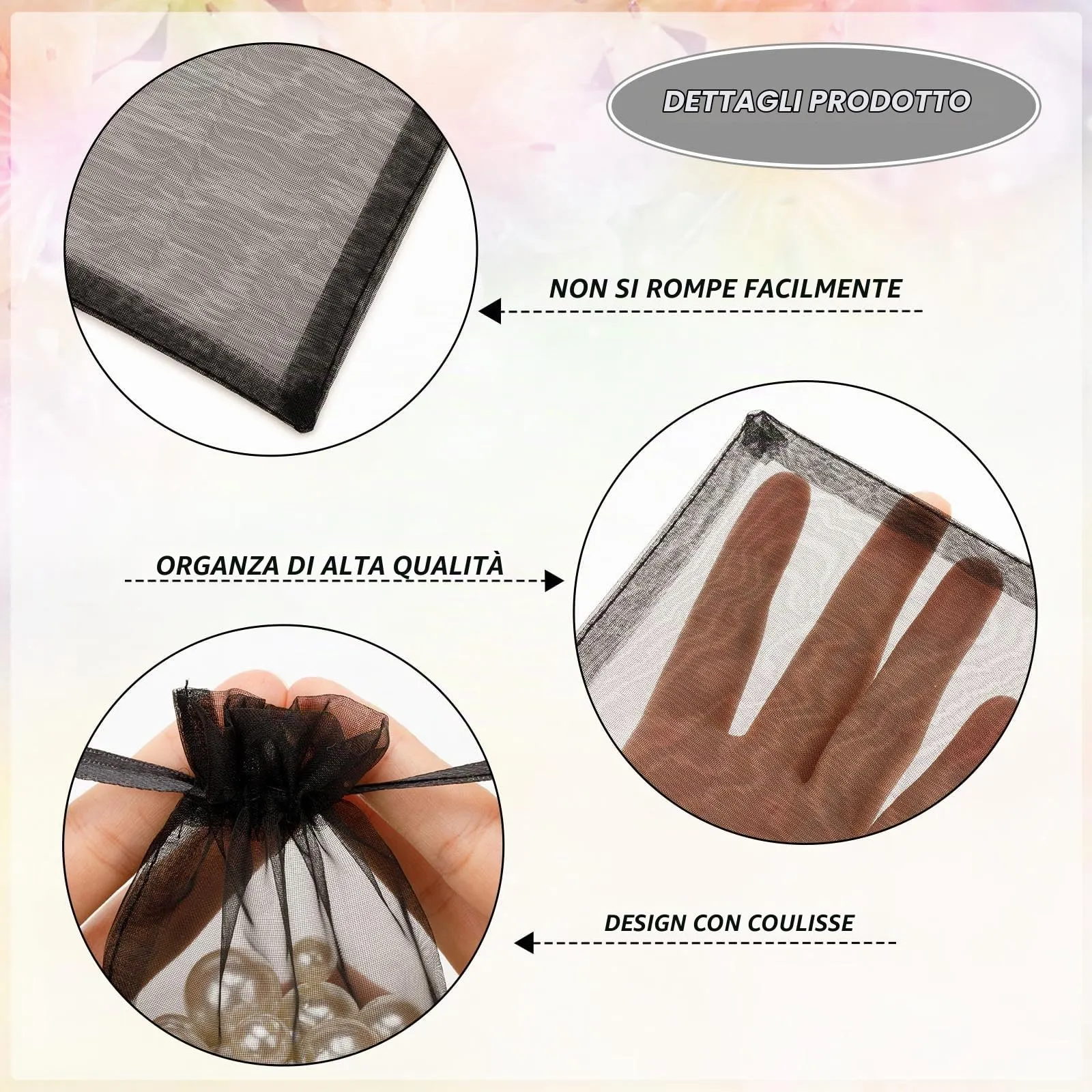 G2PLUS 50PCS Nero Sacchetti Organza,7x9CM Sacchetti Organza Regalo - immagine 3