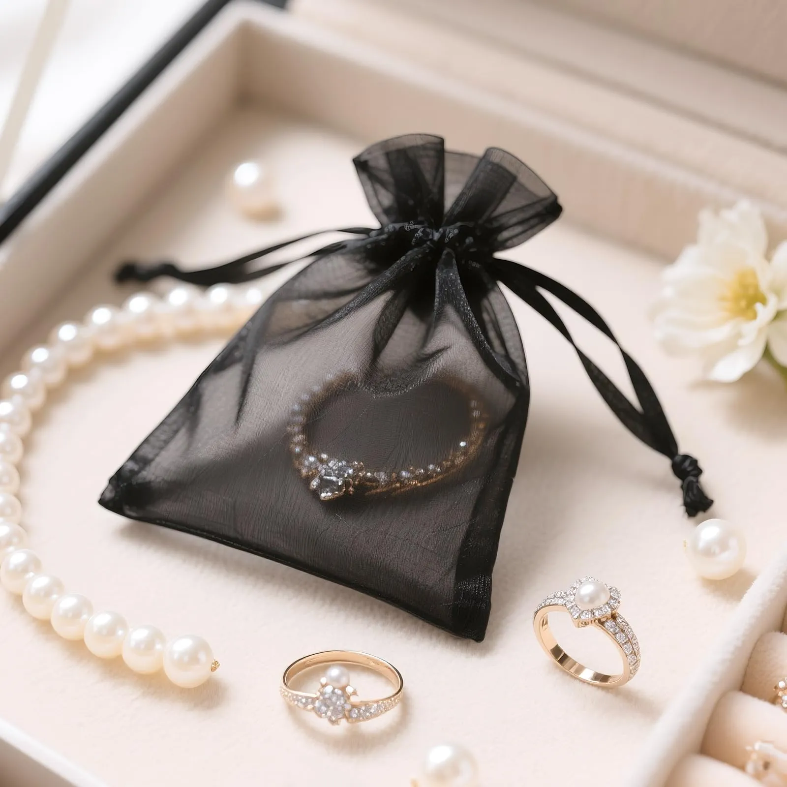 G2PLUS 50PCS Nero Sacchetti Organza,7x9CM Sacchetti Organza Regalo - immagine 4