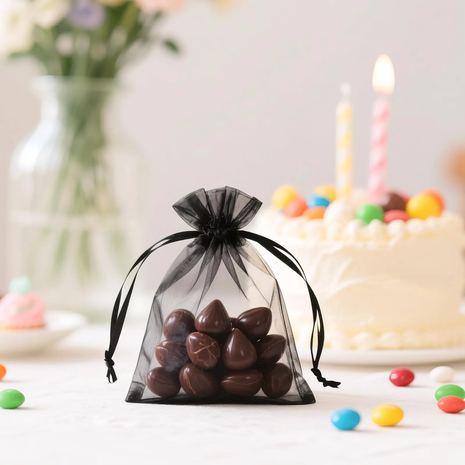 G2PLUS 50PCS Nero Sacchetti Organza,7x9CM Sacchetti Organza Regalo - immagine 6