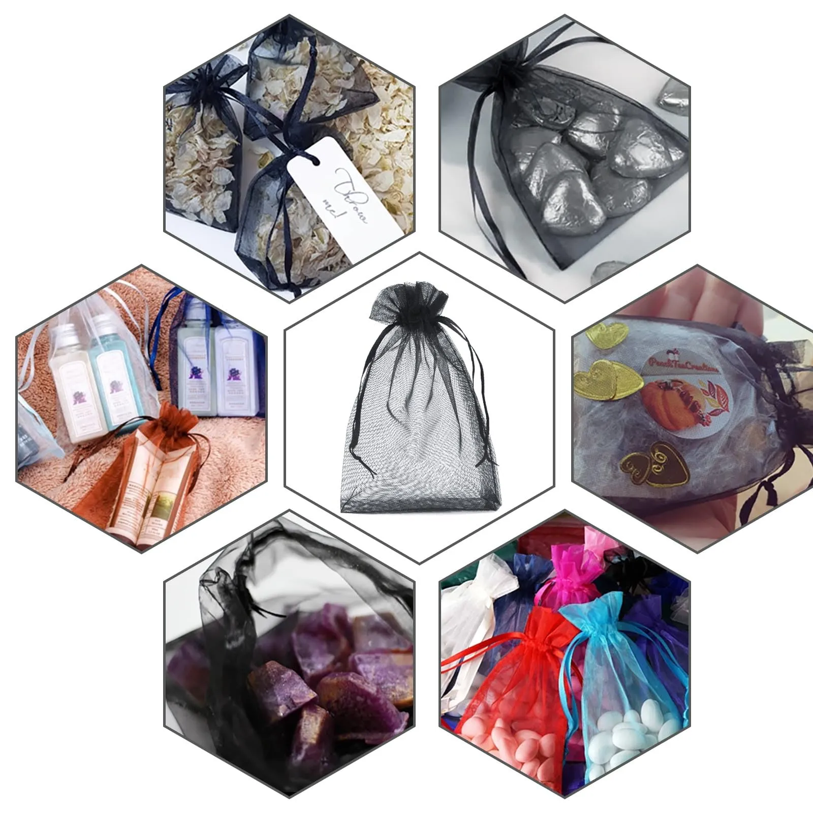 G2PLUS 50PCS Nero Sacchetti Organza,7x9CM Sacchetti Organza Regalo - immagine 7