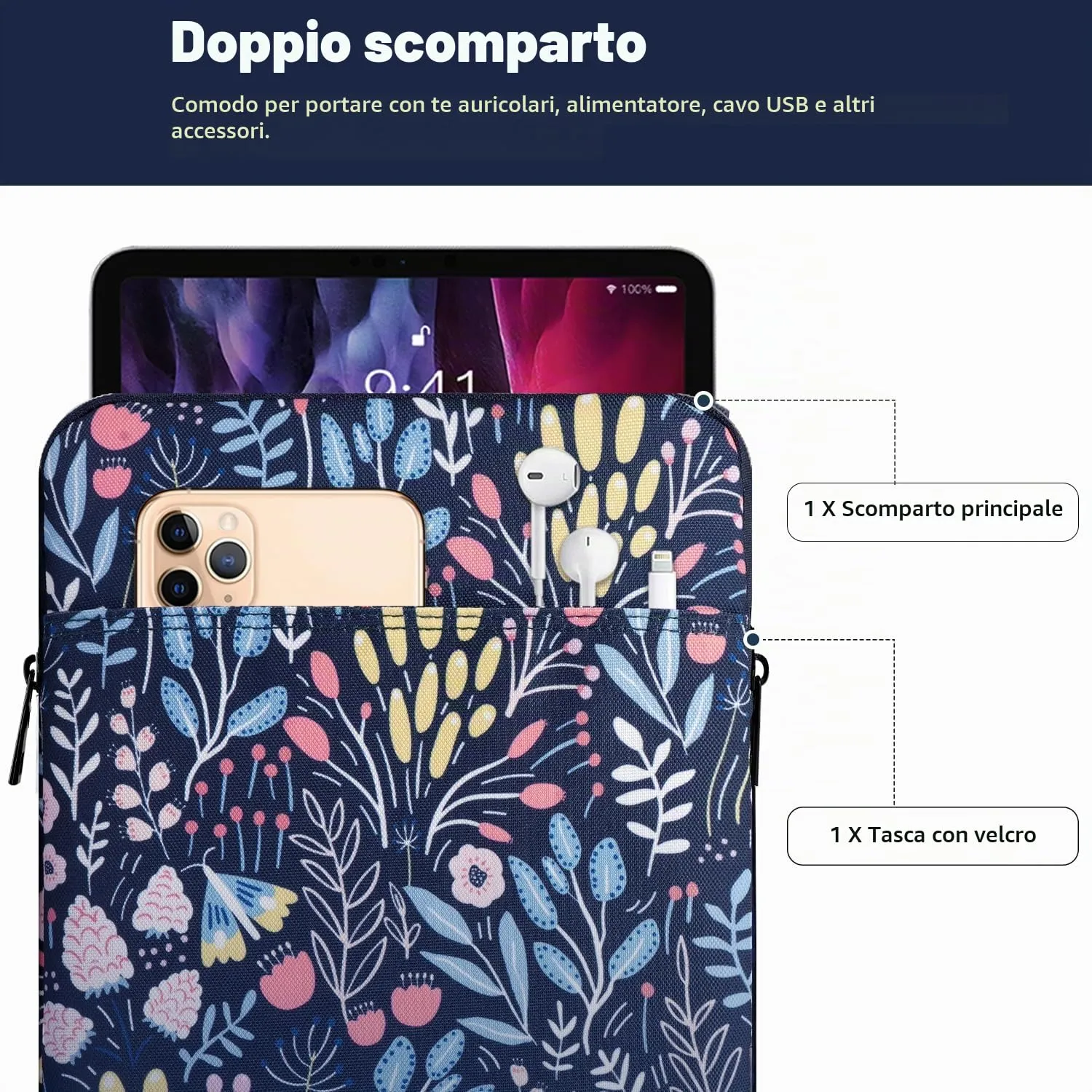 TiMOVO Custodia per Tablet 9-11", Fiore Colorato - immagine 4