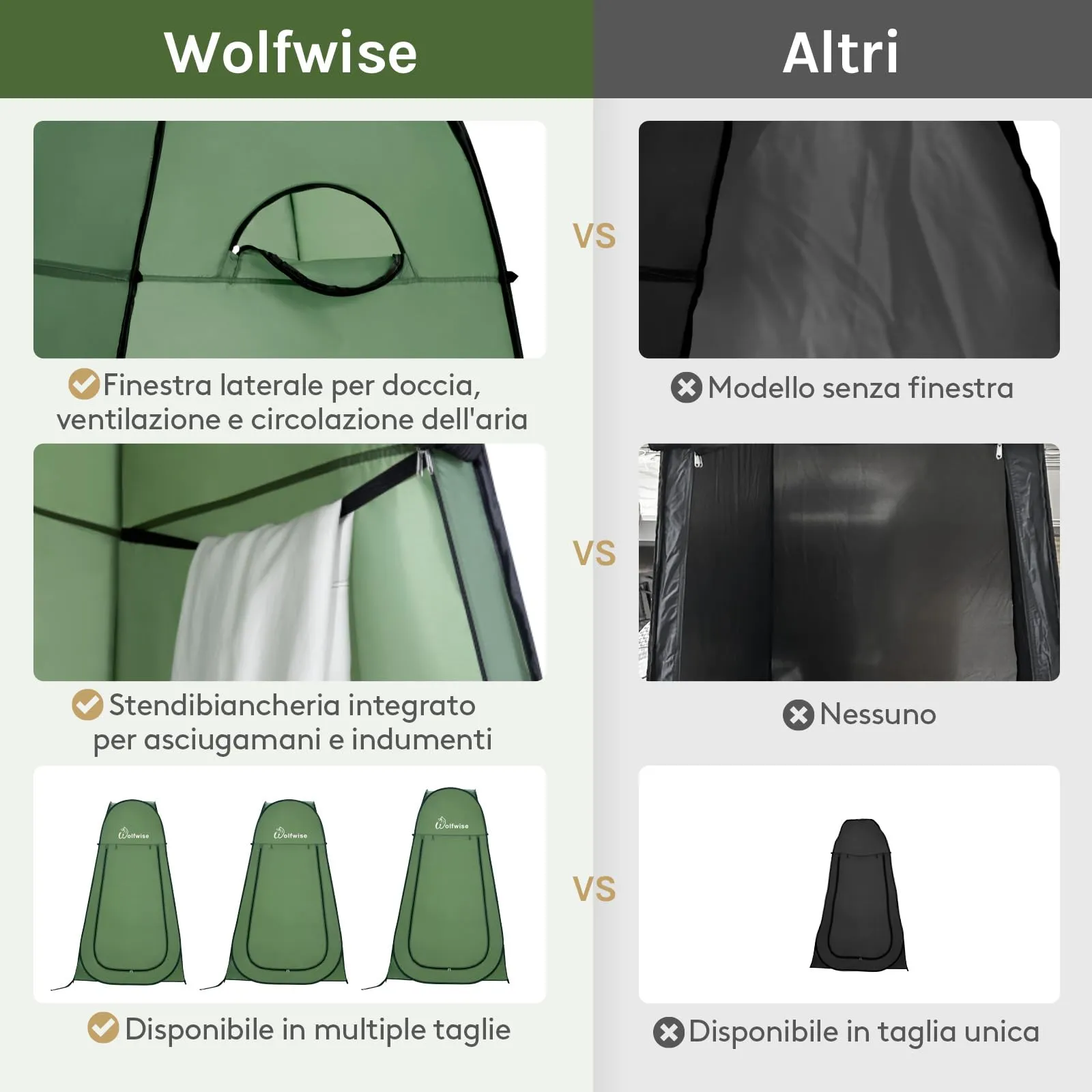 Wolfwise Tenda Pop-Up per Campeggio, Spiaggia e Doccia, 120 x 210 cm, Verde - immagine 3