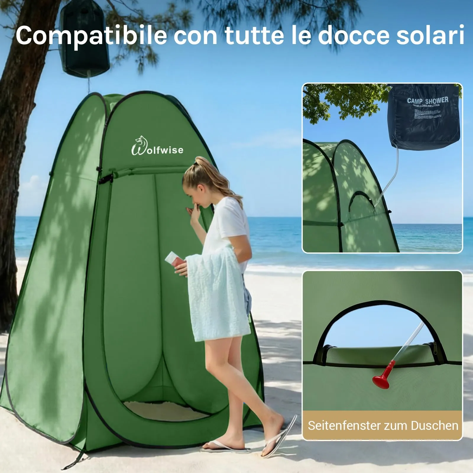 Wolfwise Tenda Pop-Up per Campeggio, Spiaggia e Doccia, 120 x 210 cm, Verde - immagine 4