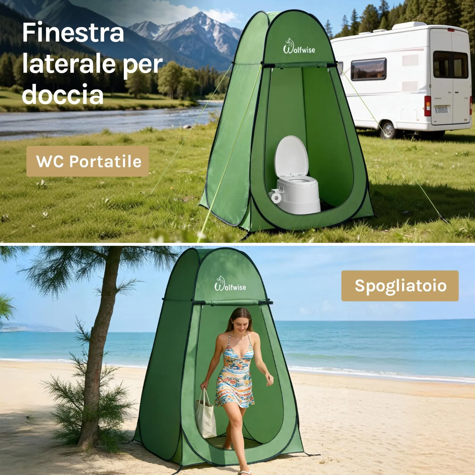 Wolfwise Tenda Pop-Up per Campeggio, Spiaggia e Doccia, 120 x 210 cm, Verde - immagine 5