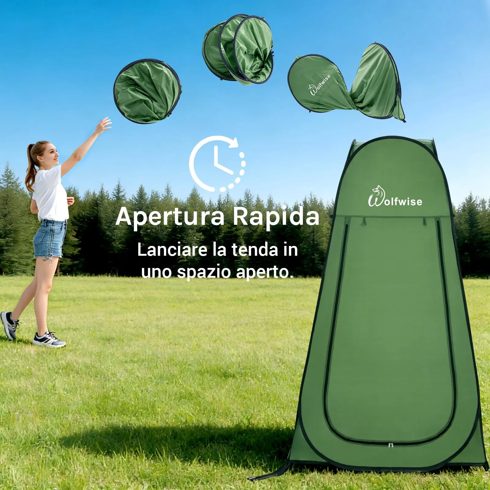 Wolfwise Tenda Pop-Up per Campeggio, Spiaggia e Doccia, 120 x 210 cm, Verde - immagine 8