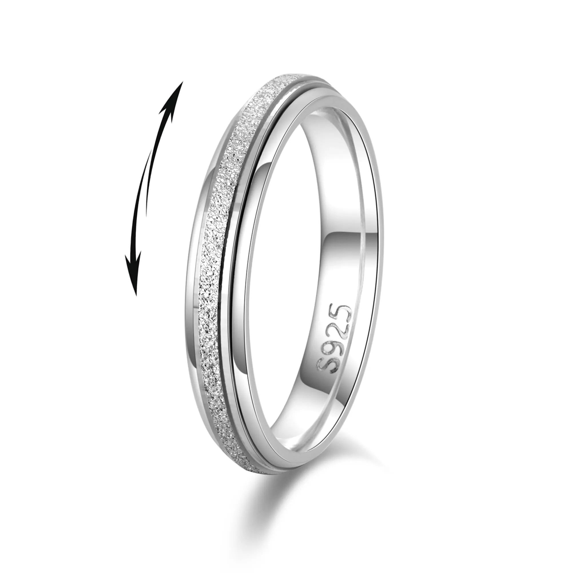 LOFITOR Anello Anti Stress in Argento 925 Spinner Sabbiatura a Rombo, 4mm, Misura 62 - immagine 1
