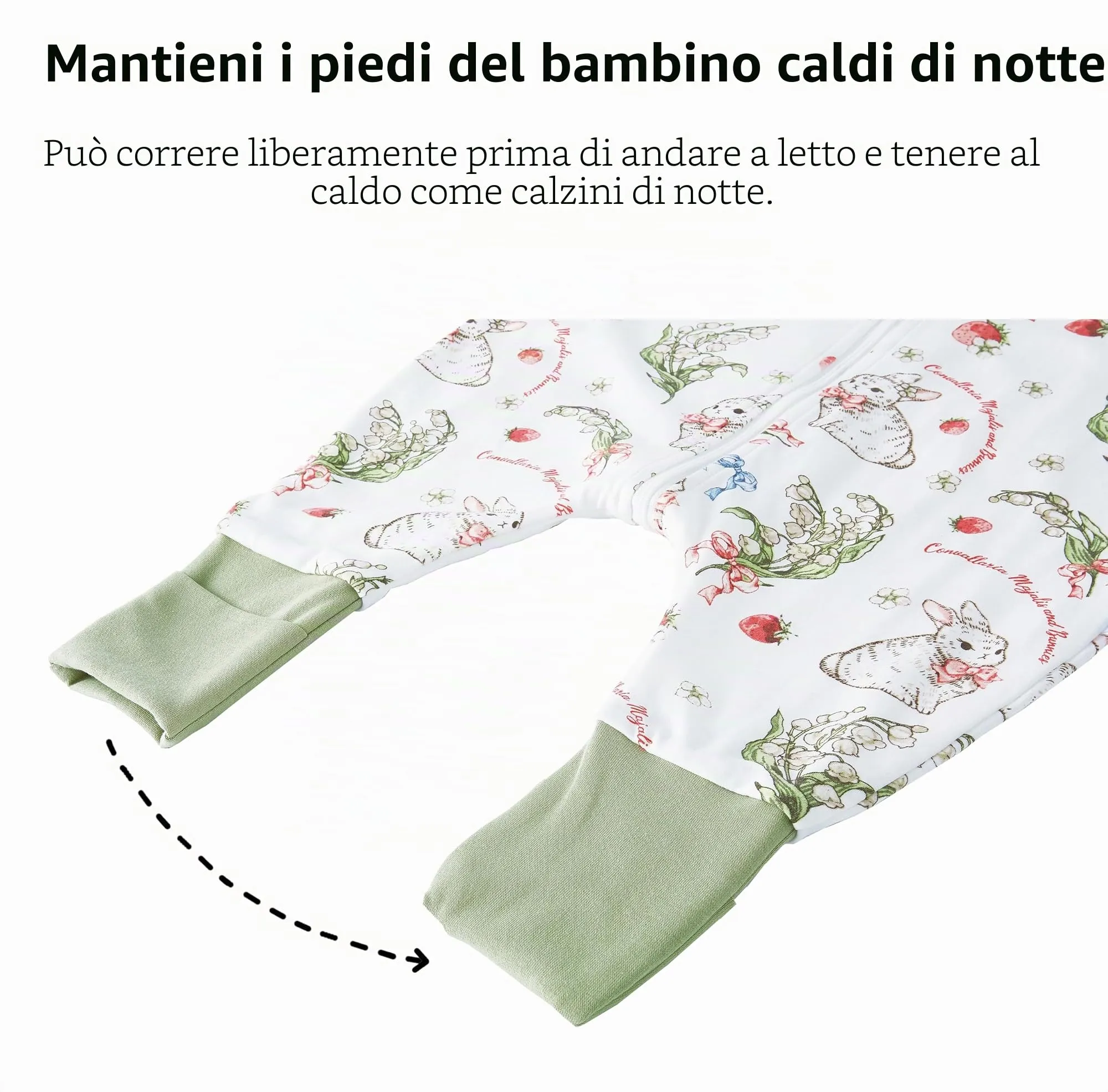 Chilsuessy Sacco Nanna con Gambe, 1.5 Tog, 100% Cotone, Fragola Coniglio, 80 cm - immagine 4