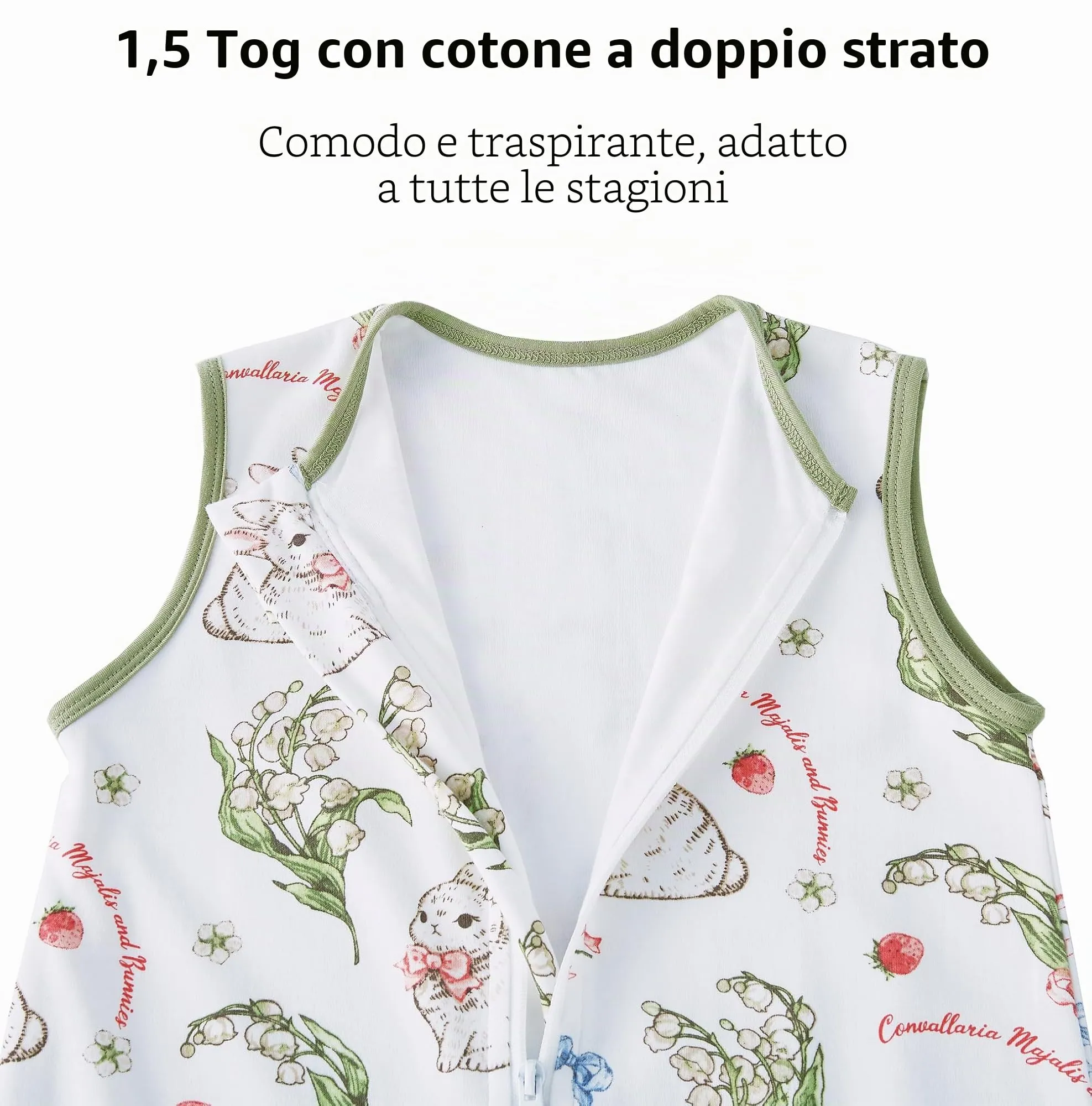 Chilsuessy Sacco Nanna con Gambe, 1.5 Tog, 100% Cotone, Fragola Coniglio, 80 cm - immagine 5