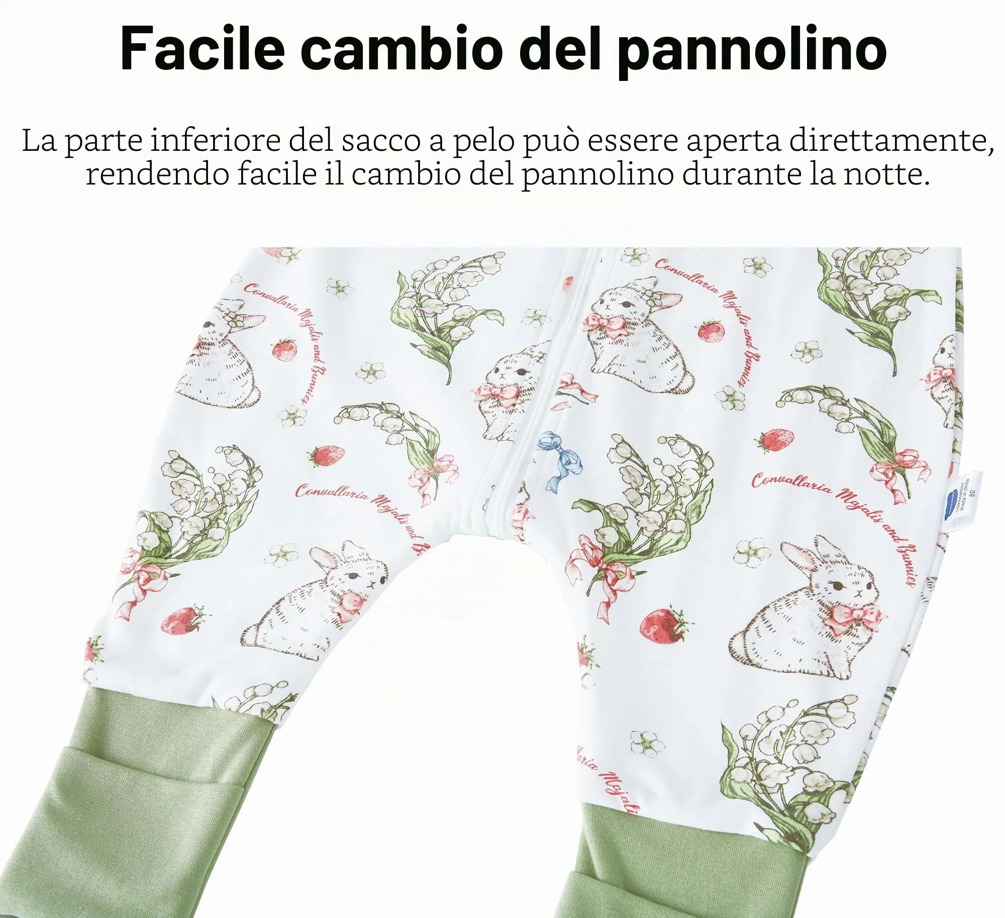Chilsuessy Sacco Nanna con Gambe, 1.5 Tog, 100% Cotone, Fragola Coniglio, 80 cm - immagine 6