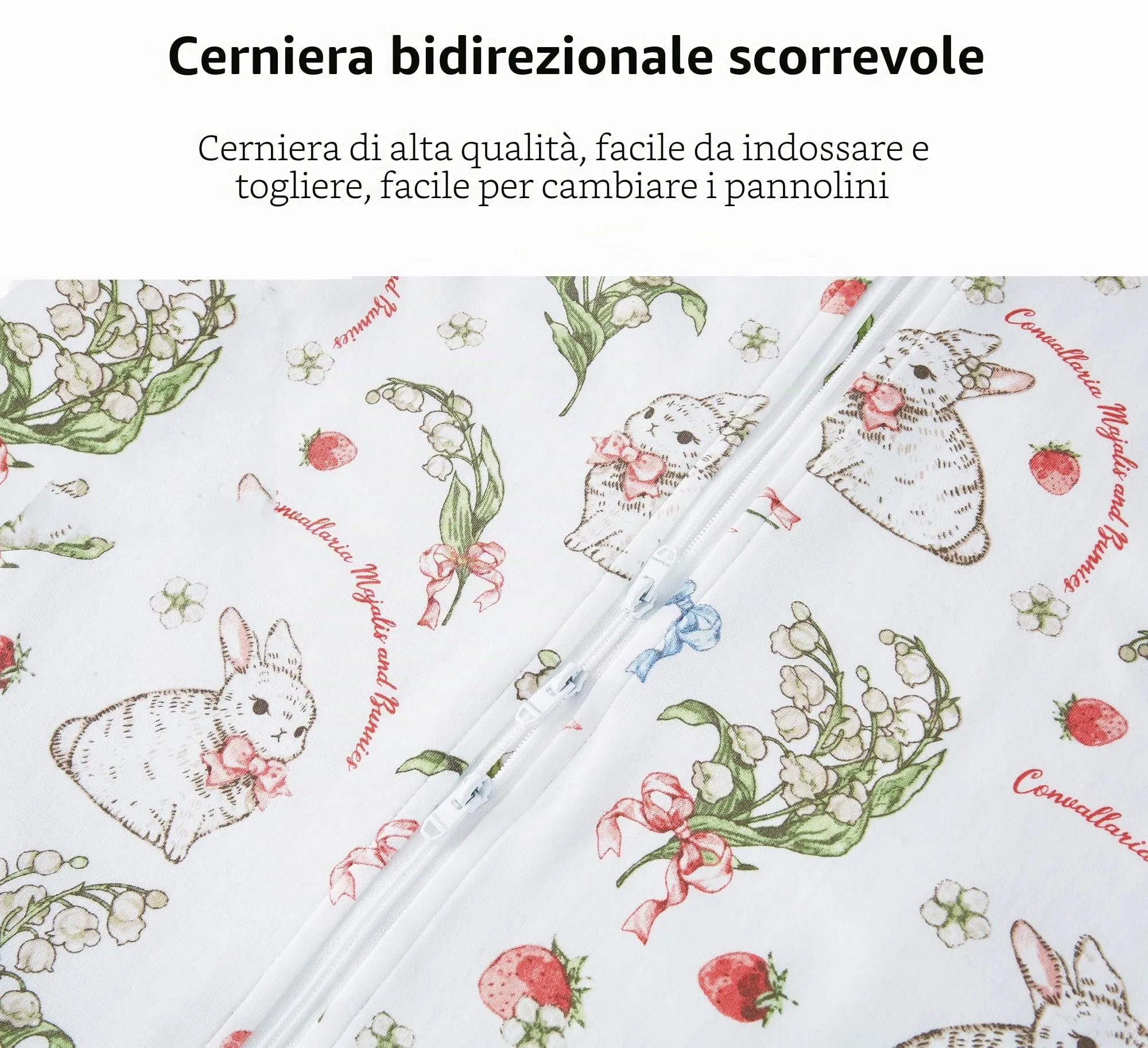 Chilsuessy Sacco Nanna con gambe, 1.5 Tog, 100% Cotone, Fragola e Coniglio, 70 cm (per bambini 75-85 cm) - immagine 7