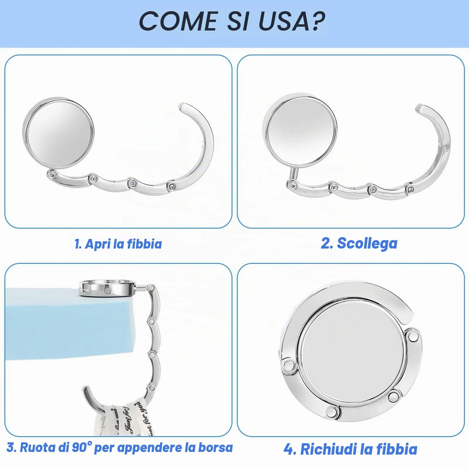 Collazoey Set 2x Gancio Borsa da Tavolo, porta borse, Max 3 kg - immagine 4