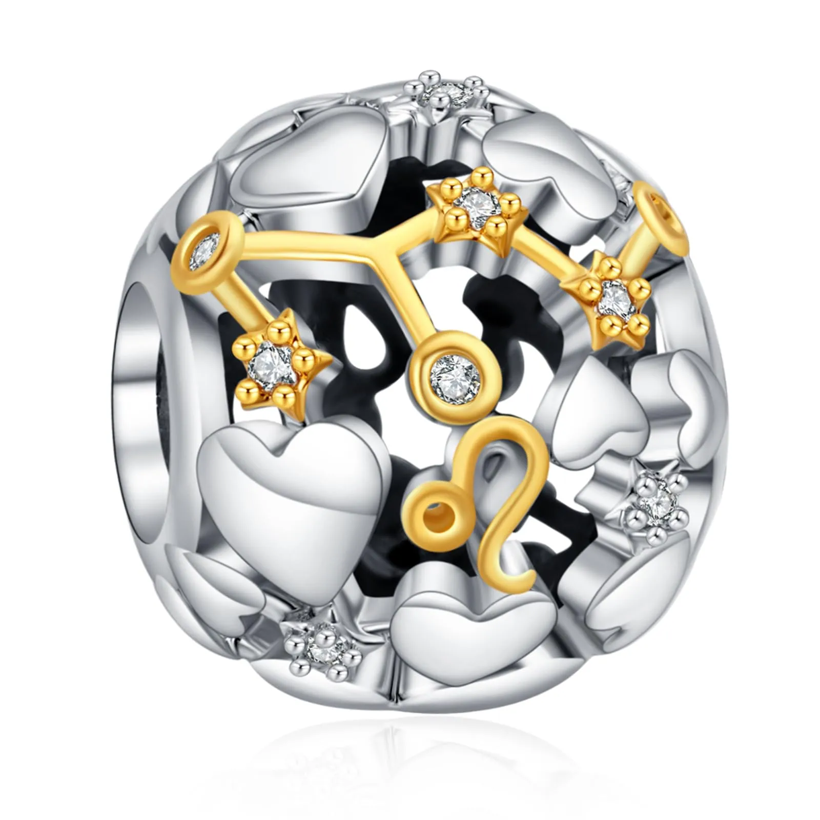 Rimgoris Charm in Argento Sterling 925 Segno Zodiacale Leone Bicolore per Bracciali e Collane - immagine 1