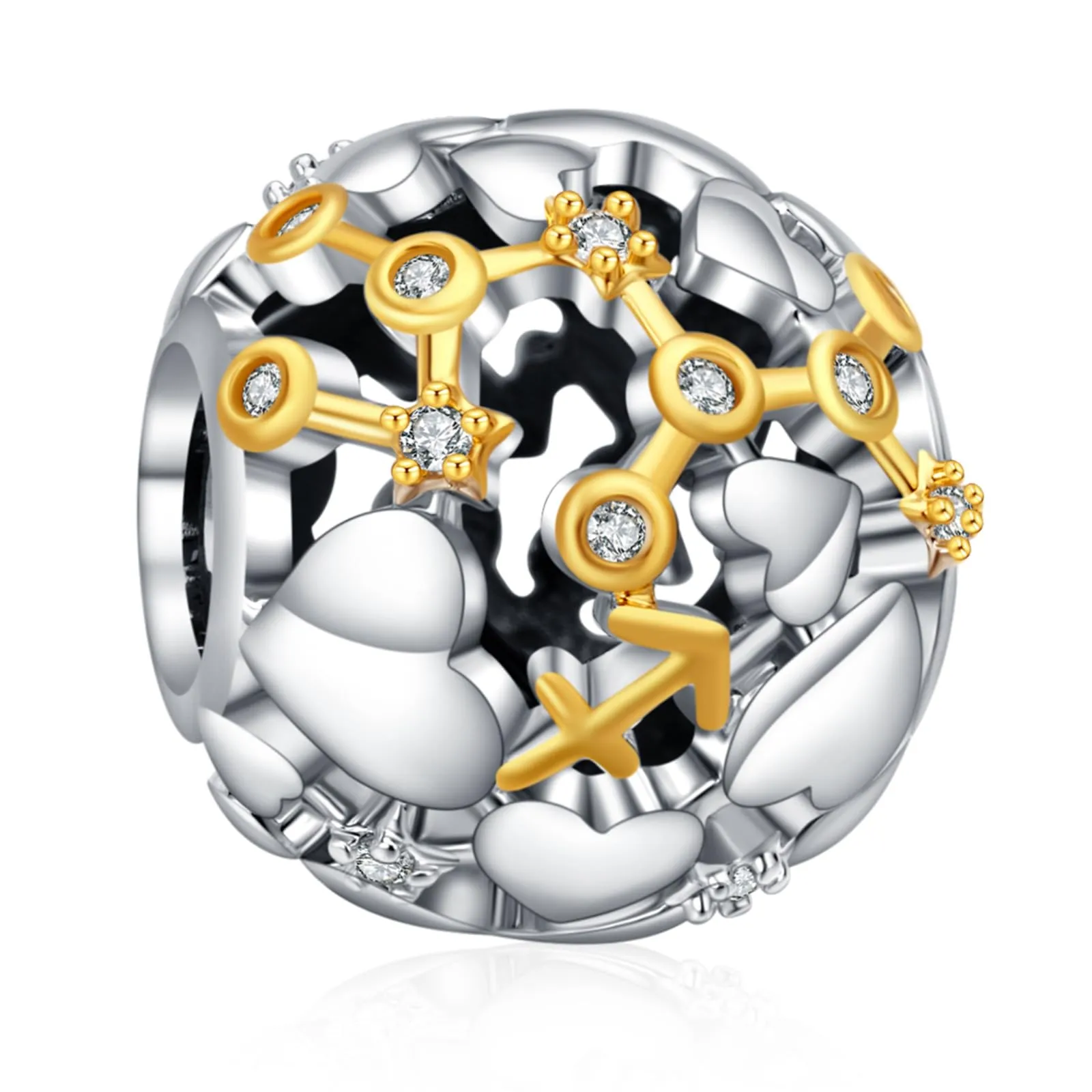 Rimgoris Charm in Argento Sterling 925 Segno Zodiacale Sagittario Bicolore per Bracciali e Collane da Donna - immagine 1
