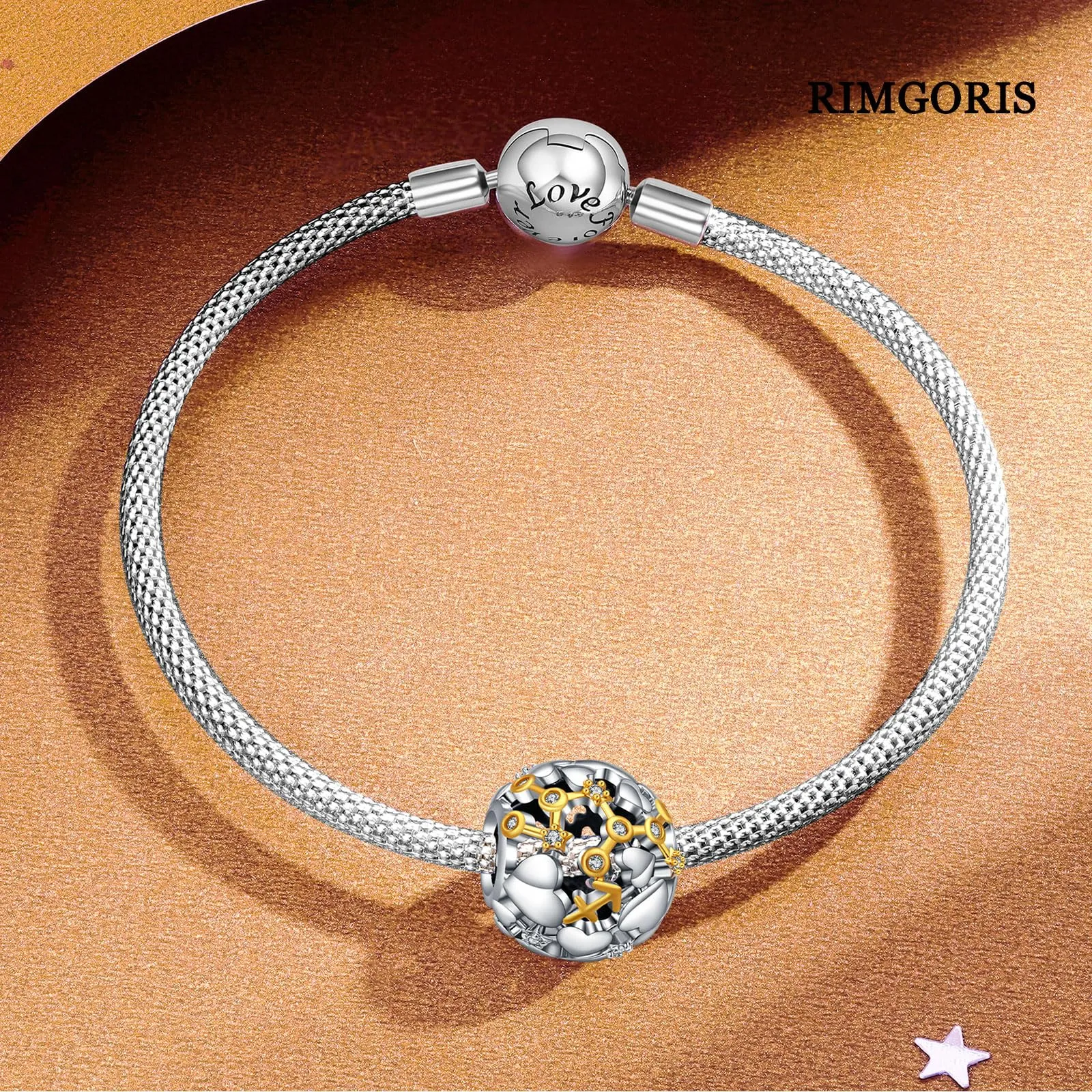 Rimgoris Charm in Argento Sterling 925 Segno Zodiacale Sagittario Bicolore per Bracciali e Collane da Donna - immagine 4