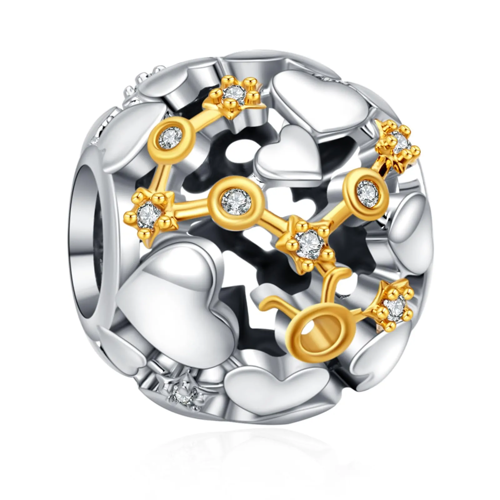 Rimgoris Charm in Argento Sterling 925 Segno Zodiacale Toro Bicolore per Bracciali e Collane Donna - immagine 1
