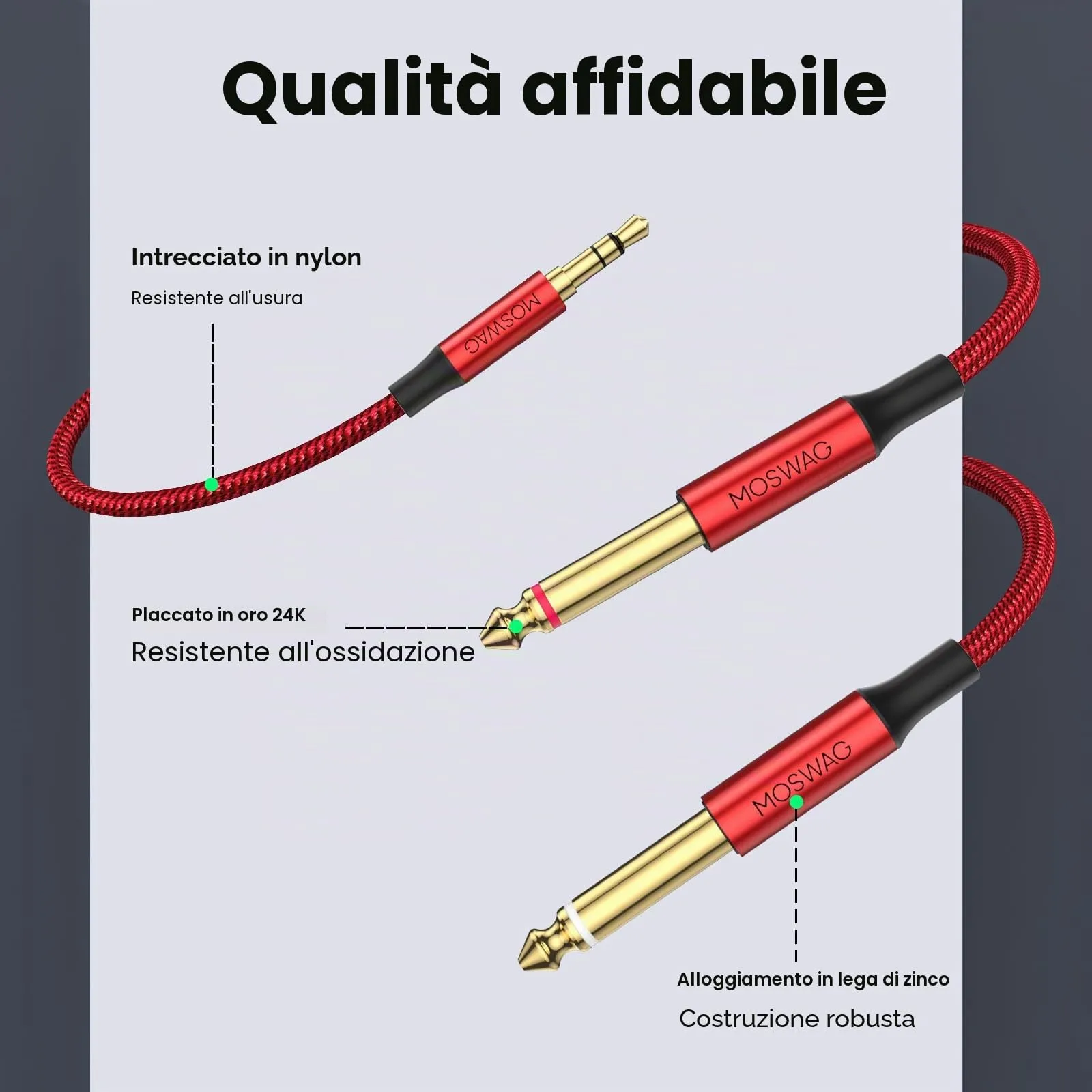 MOSWAG Cavo Audio Jack 3.5mm a Doppio 6.35mm, 2 Metri - immagine 4