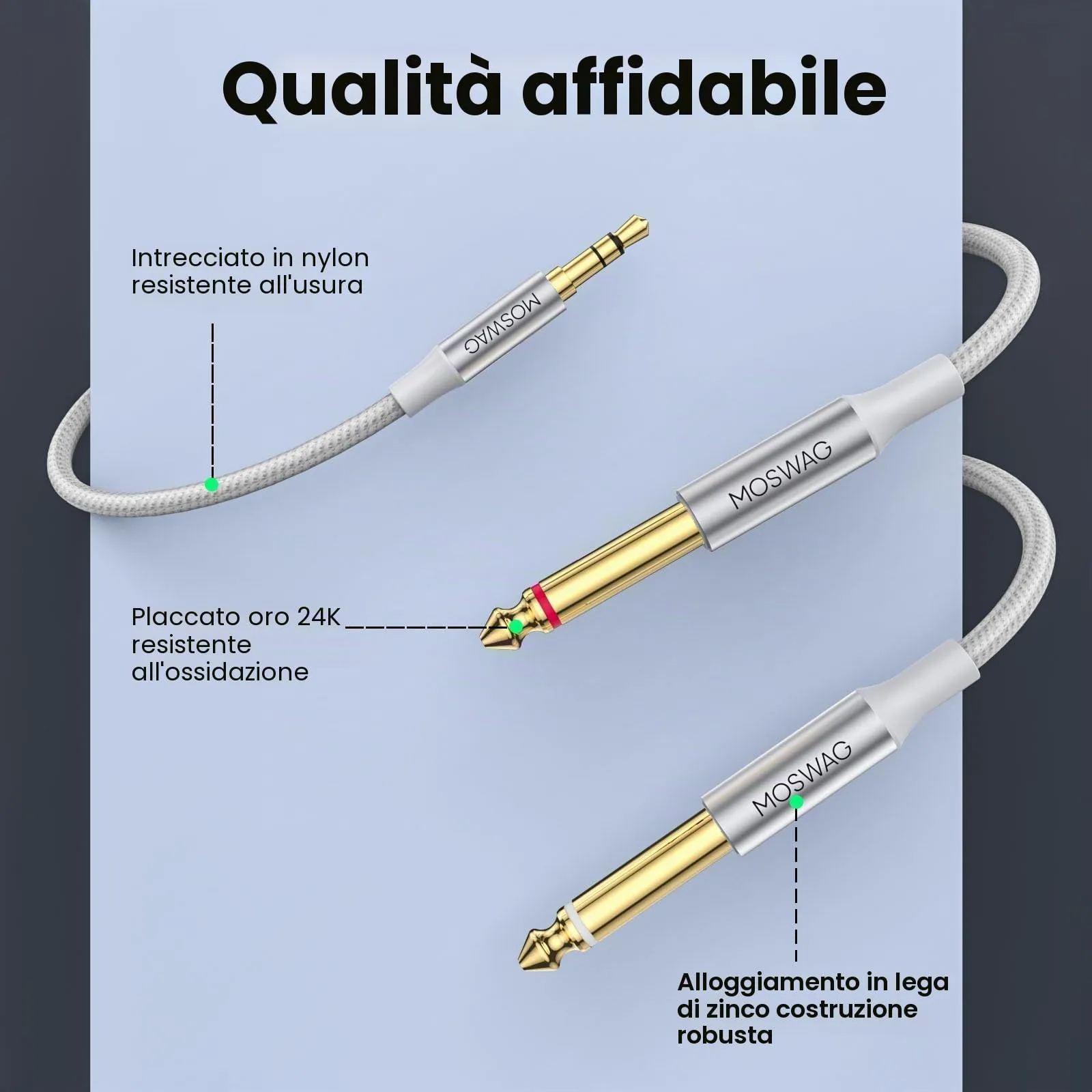 MOSWAG Audio Cable 3.5mm to Dual 6.35mm Jack, 5M - immagine 4