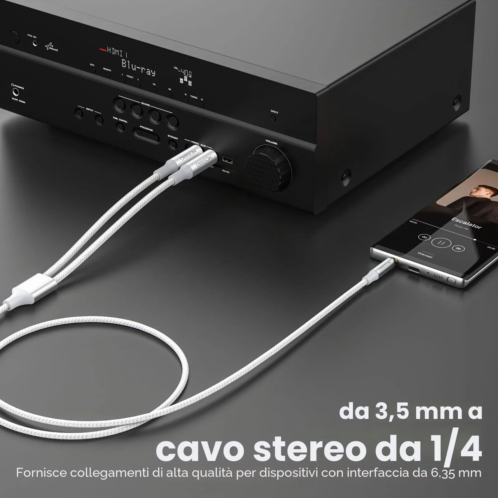 MOSWAG Cavo Audio Jack 3.5mm a Doppio 6.35mm, 2 Metri - immagine 3