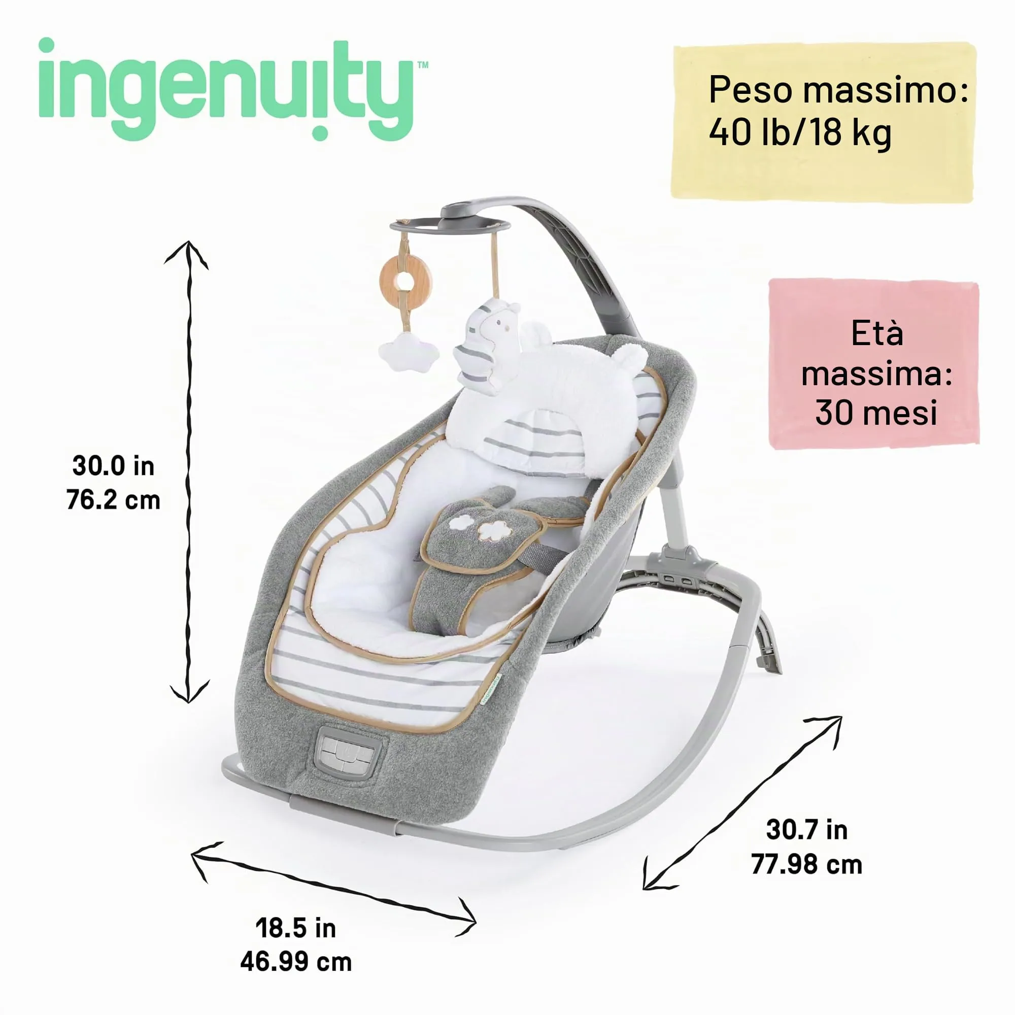 Ingenuity 10986 Dondolino Bella Teddy Boutique Collection - immagine 6