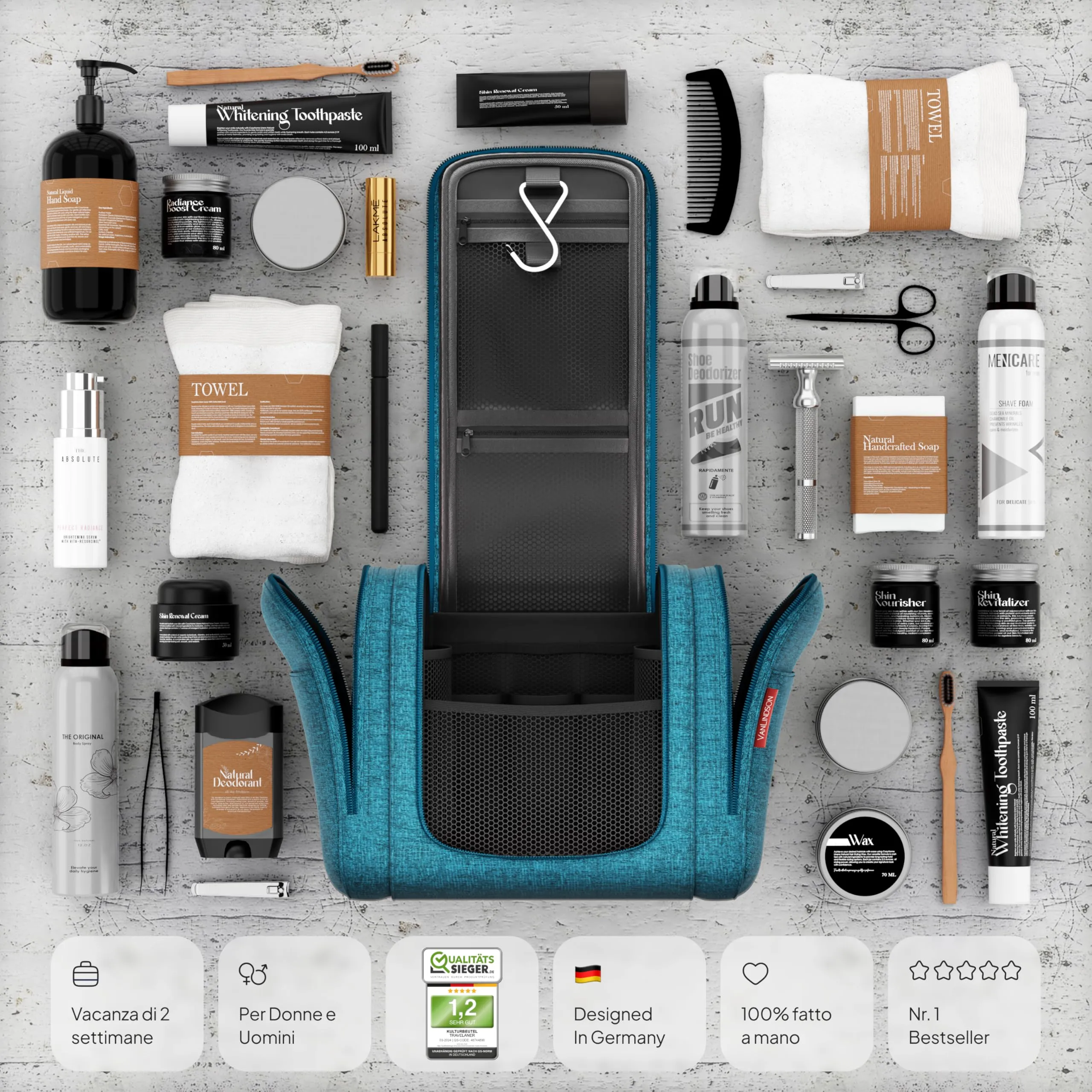 VanLindson Beauty Case XXL da Appendere, Donna e Uomo, 9L, Turchese - immagine 6