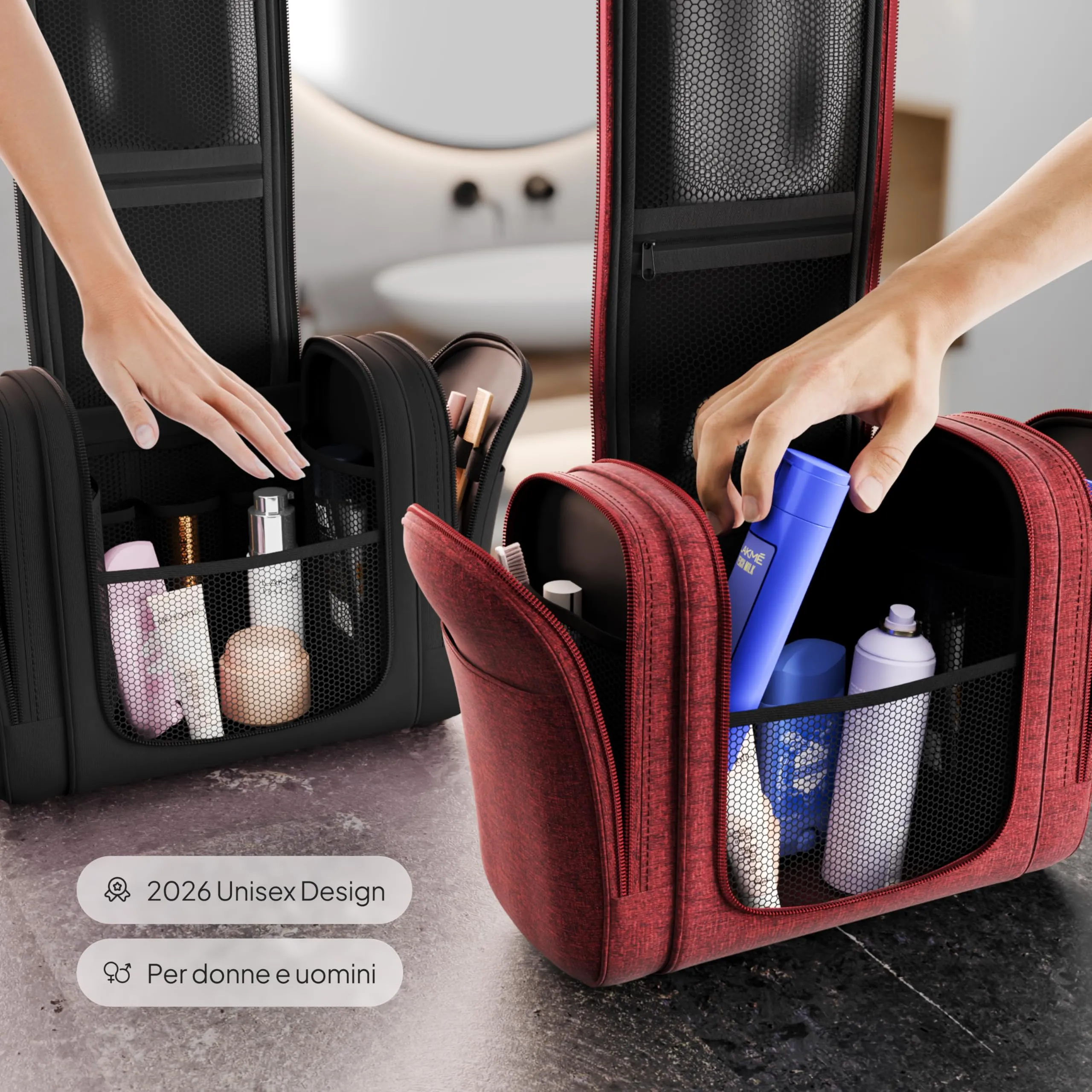 VanLindson Beauty Case XXL da Appendere, Donna e Uomo, 9L, Rosso - immagine 4
