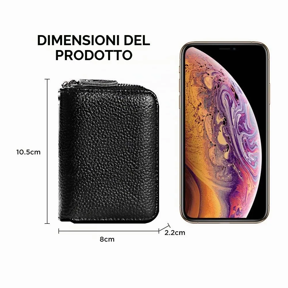 flintronic Porta Carte di Credito in Pelle con Blocco RFID e Cerniera, Nero - immagine 3
