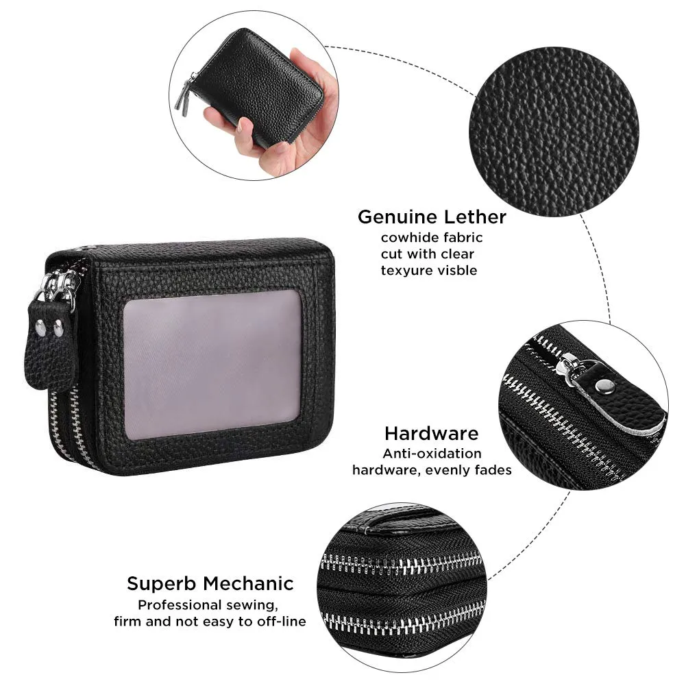 flintronic Porta Carte di Credito in Pelle con Blocco RFID e Cerniera, Nero - immagine 4