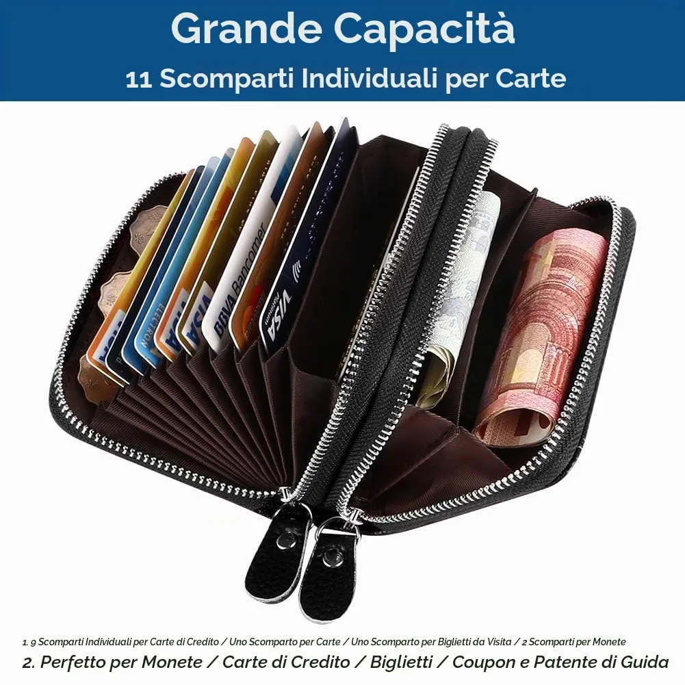 flintronic Porta Carte di Credito in Pelle con Blocco RFID e Cerniera, Nero - immagine 6
