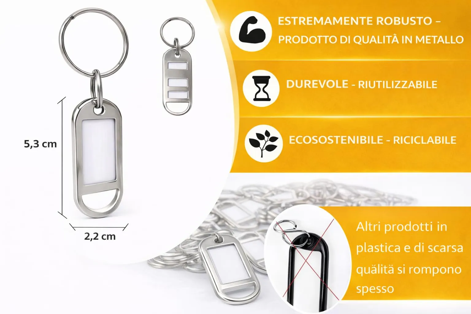 Kahns Trade Portachiavi in Metallo con Etichetta, 5 pz, Argento - immagine 2