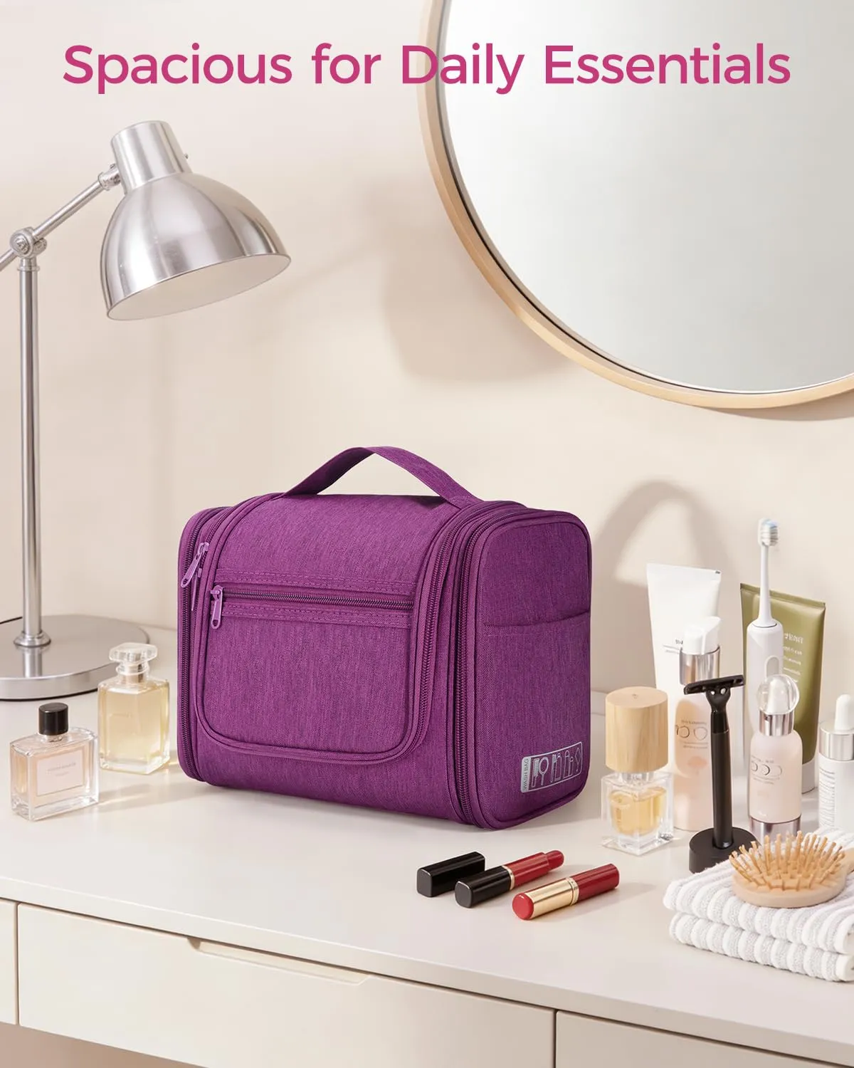 WANDF Borsa da Toilette da Viaggio Appendibile Resistente all'Acqua, Lilla - immagine 9