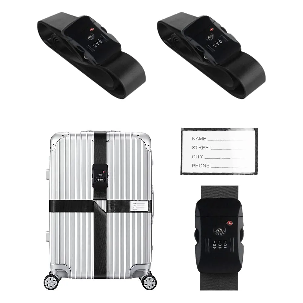 Veki Cinghia per Valigia e Lucchetto TSA, Cinghie Valigie, 2pz Nero - immagine 1