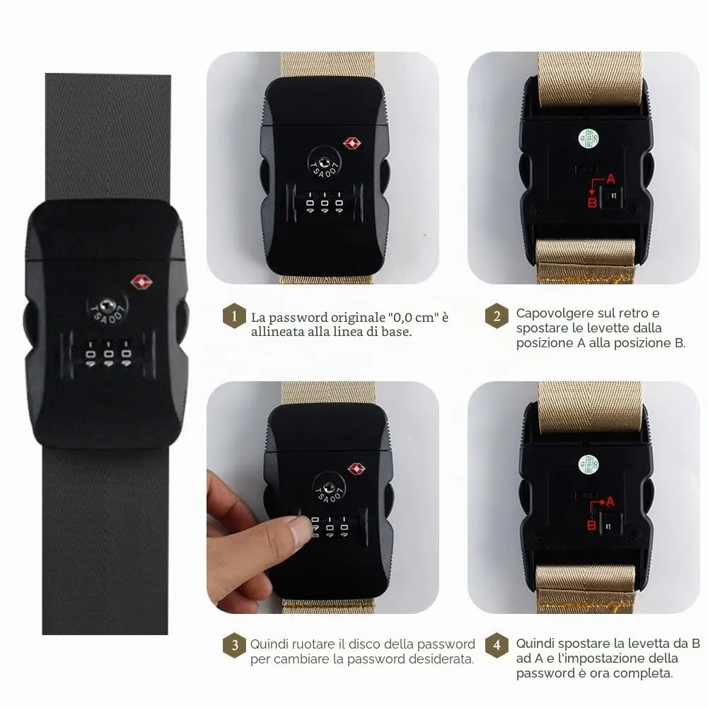 Veki Cinghia per Valigia e Lucchetto TSA, Cinghie Valigie, 2pz Nero - immagine 4