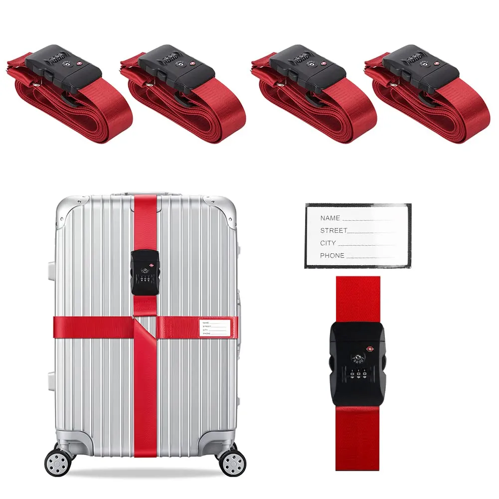 Veki Cinghia per Valigia e Lucchetto TSA, Cinghie Valigie, 4pz Rosso - immagine 1
