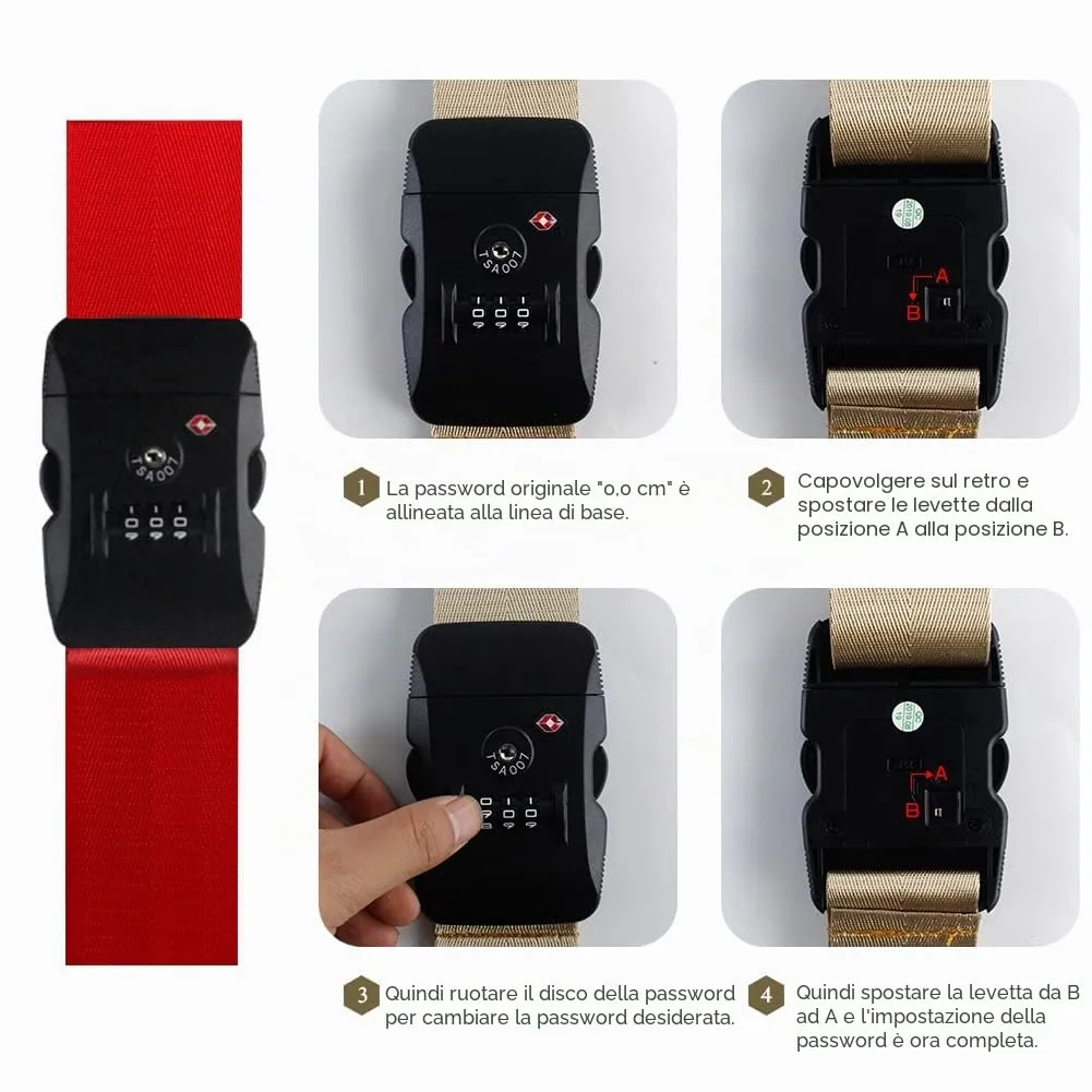 Veki Cinghia per Valigia e Lucchetto TSA, Cinghie Valigie, 2pz Rosso - immagine 4