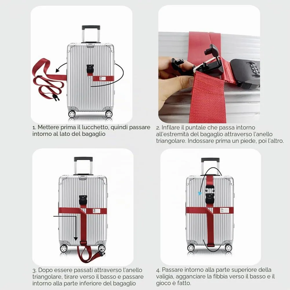 Veki Cinghia per Valigia e Lucchetto TSA, Cinghie Valigie, 2pz Rosso - immagine 6