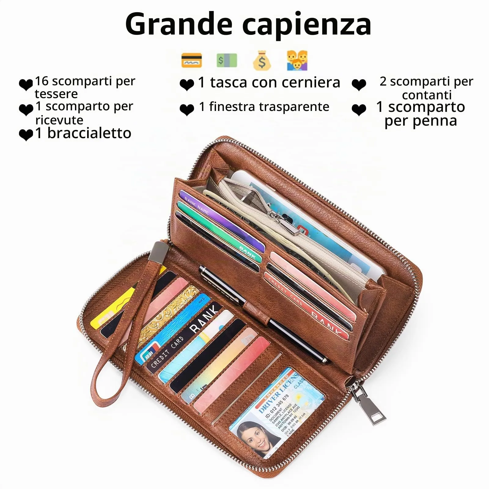 GAEKEAO Portafoglio Donna in Pelle con Bloccaggio RFID, Grande Capacità, Lungo Portamonete e Portatessere - immagine 2