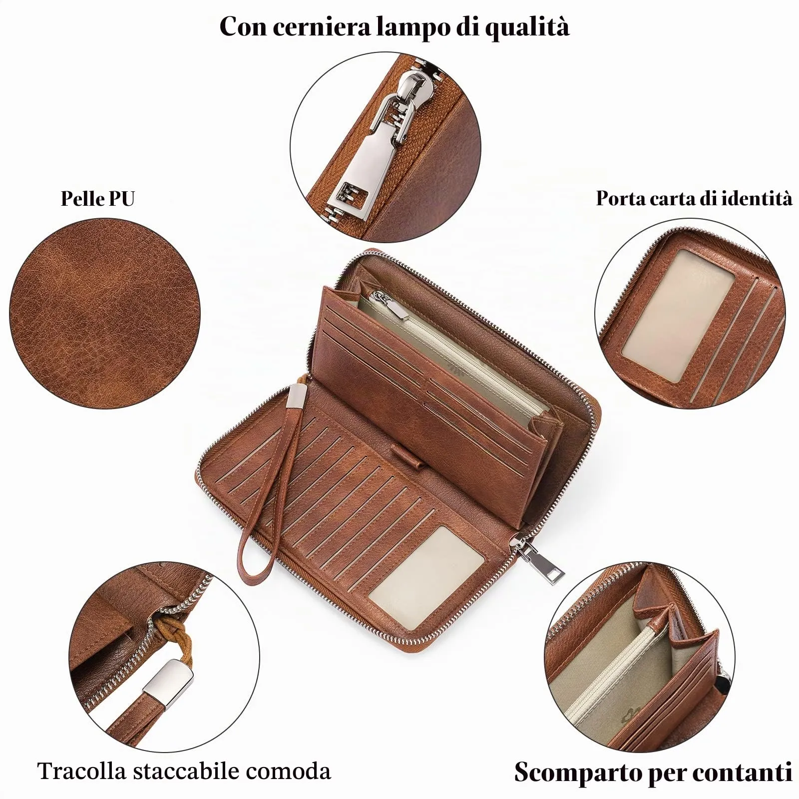 GAEKEAO Portafoglio Donna in Pelle con Bloccaggio RFID, Grande Capacità, Lungo Portamonete e Portatessere - immagine 3
