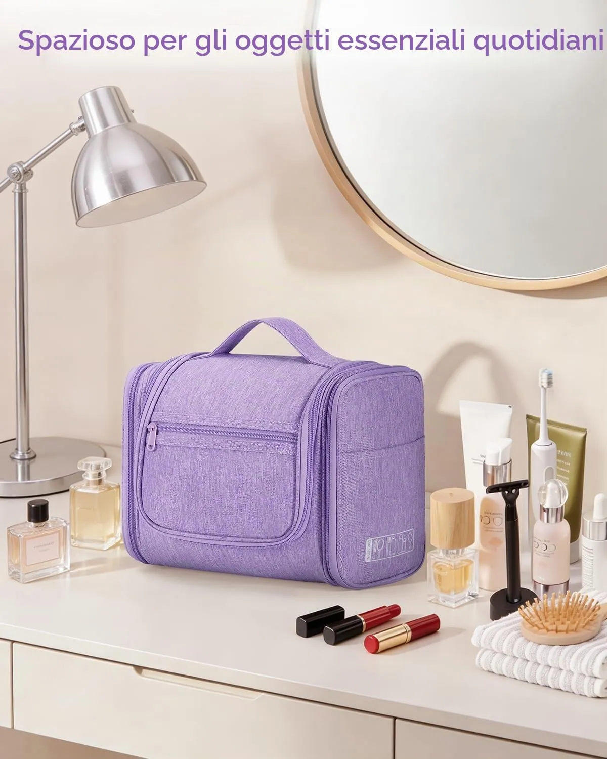 WANDF Borsa da Toilette da Viaggio Appendere Resistente all'Acqua, Viola - immagine 8