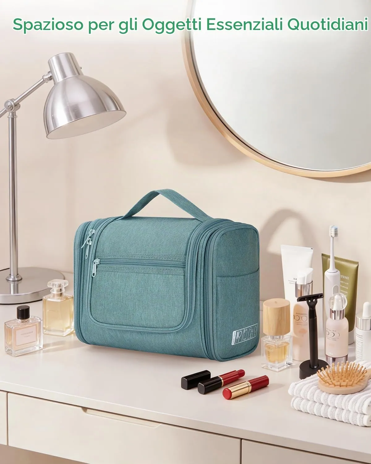 WANDF Borsa da toilette appendere resistente all'acqua per uomo e donna, Verde - immagine 7
