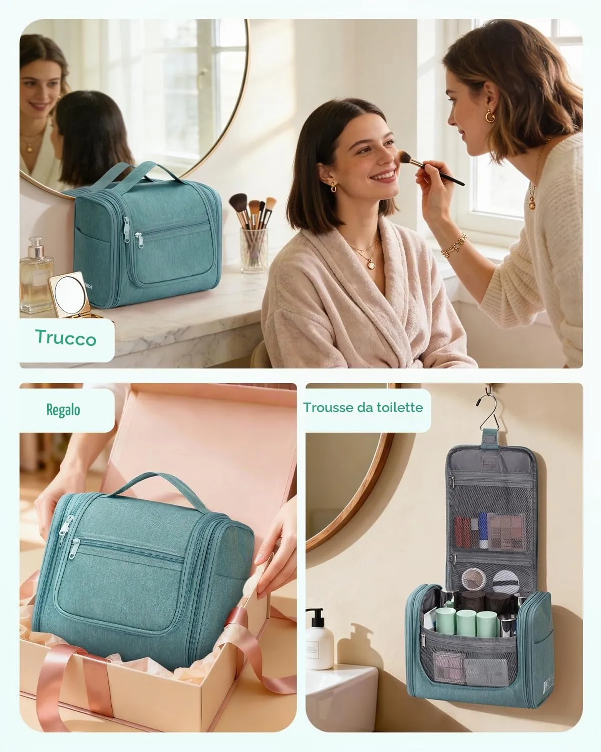 WANDF Borsa da toilette appendere resistente all'acqua per uomo e donna, Verde - immagine 8
