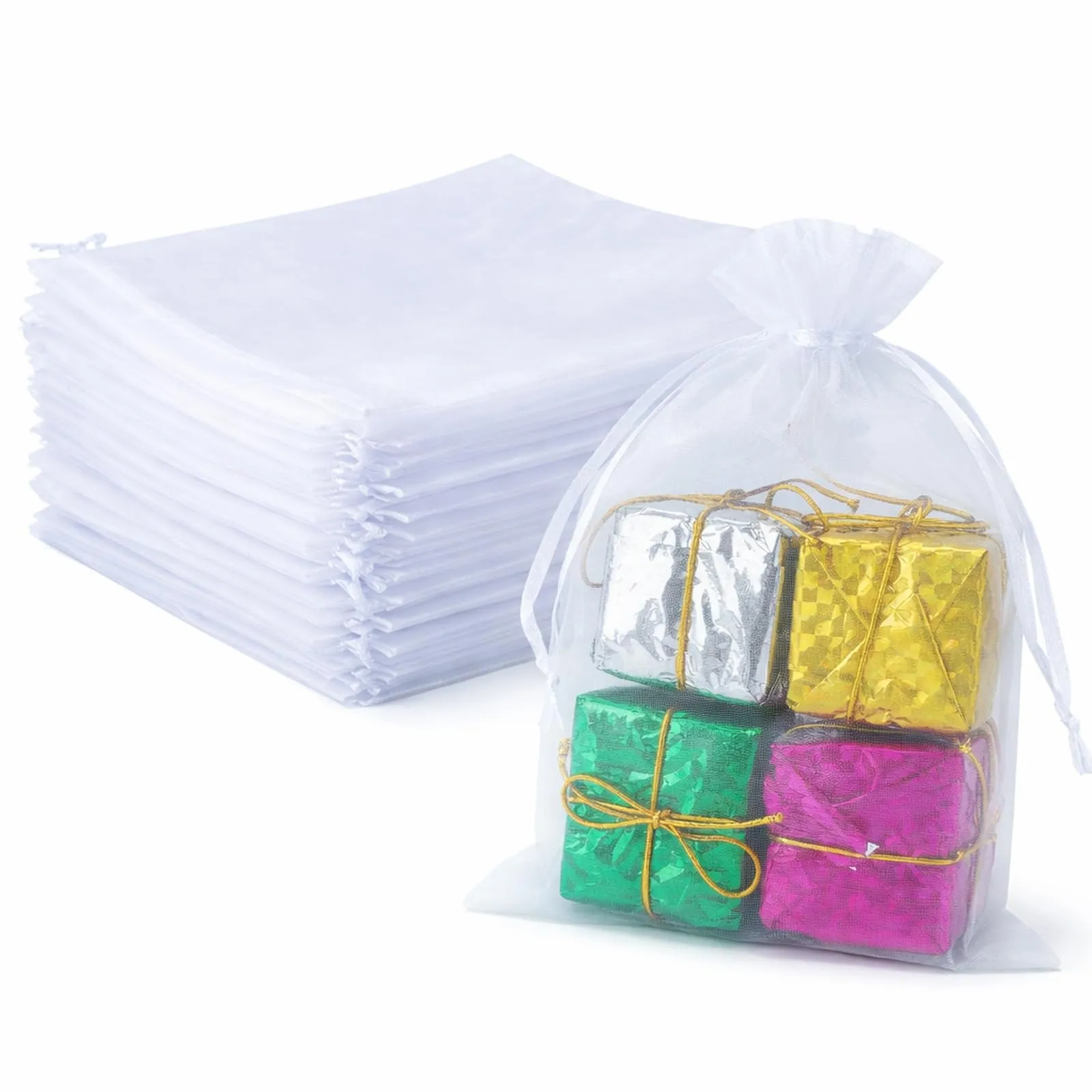 G2PLUS 50PCS Sacchetti Organza Bianco,13x18cm Sacchetti Organza Regalo - immagine 1