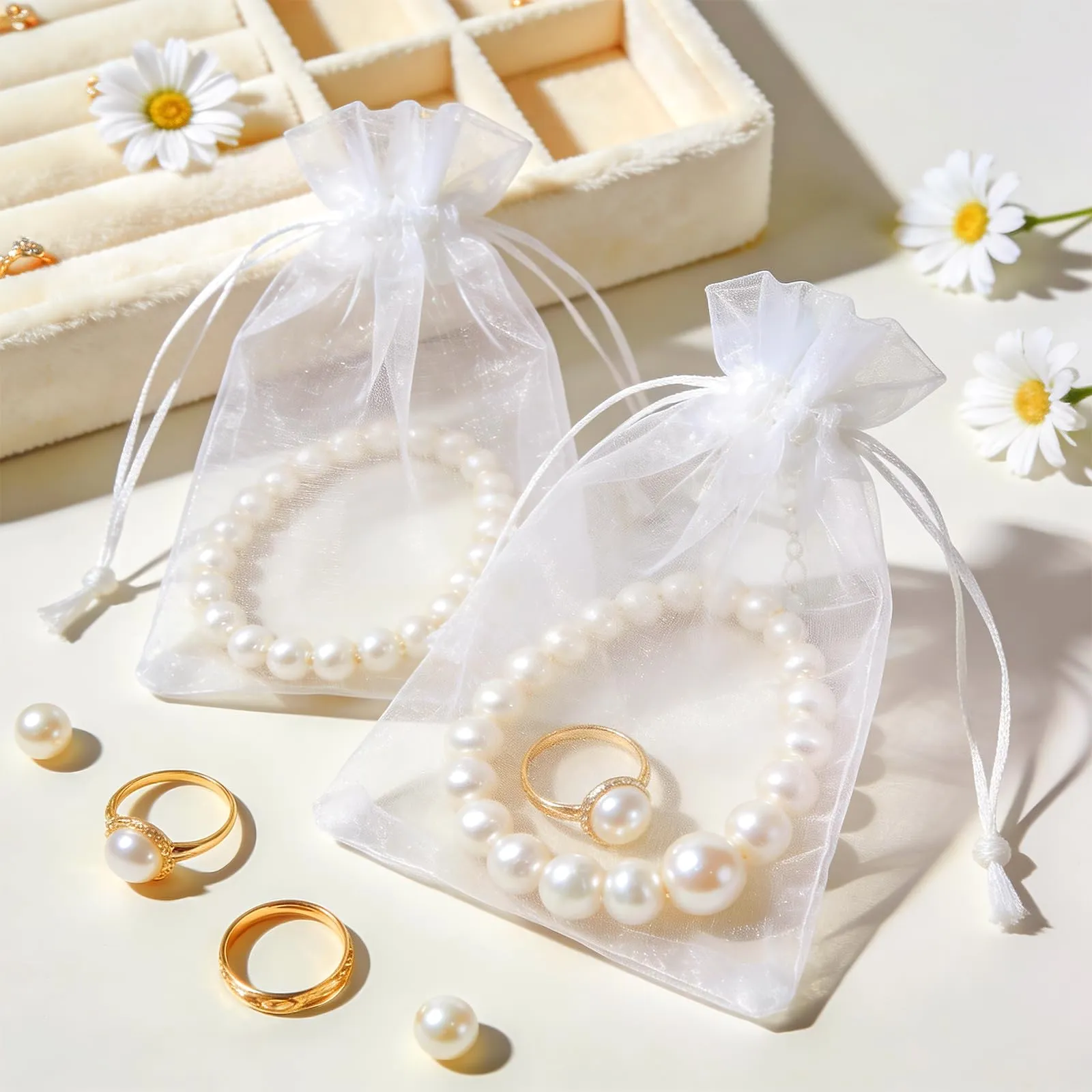 G2PLUS 50PCS Sacchetti Organza Bianco,13x18cm Sacchetti Organza Regalo - immagine 5