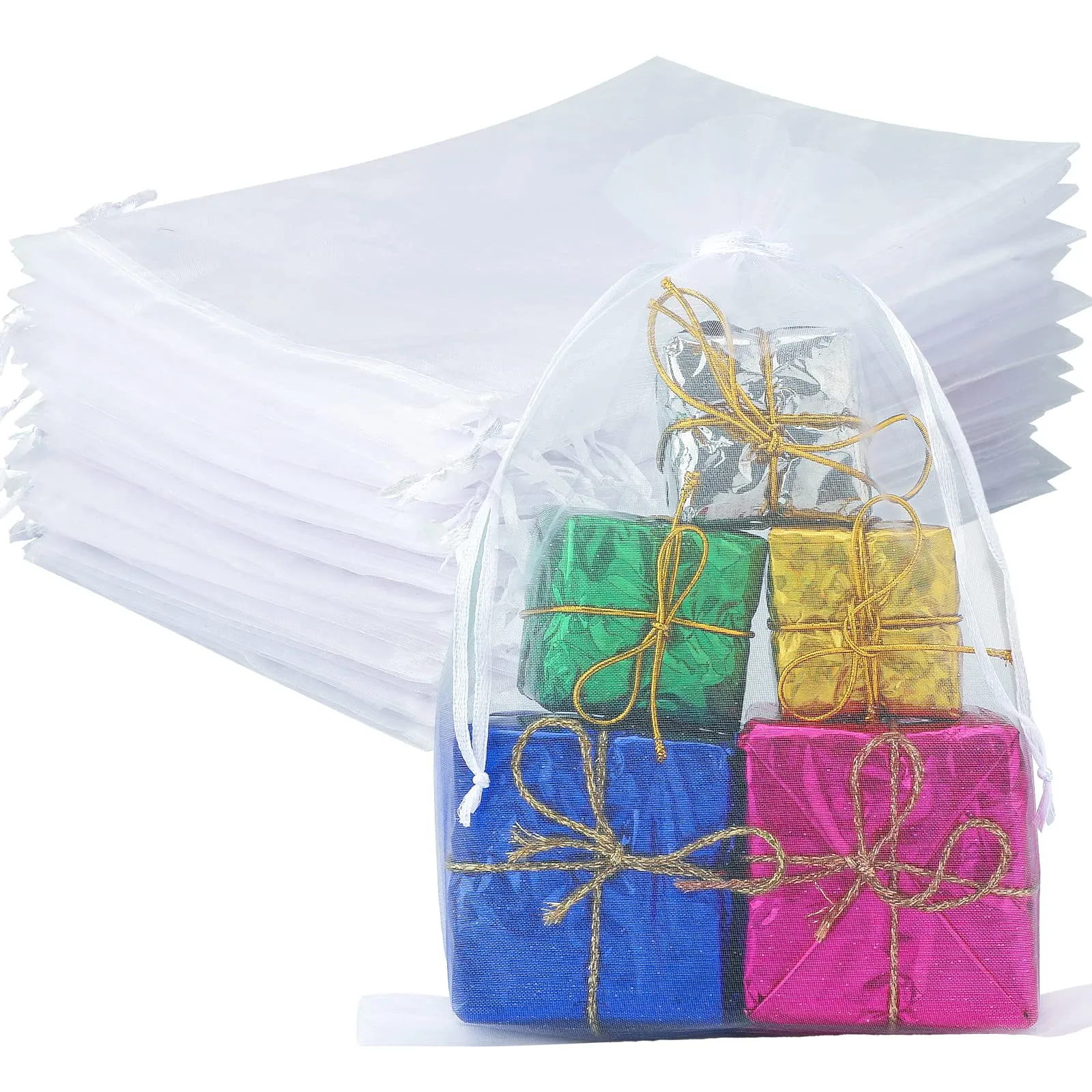 G2PLUS 50PCS Sacchetti Organza Bianco,17x23CM Sacchetti Organza Regalo - immagine 1